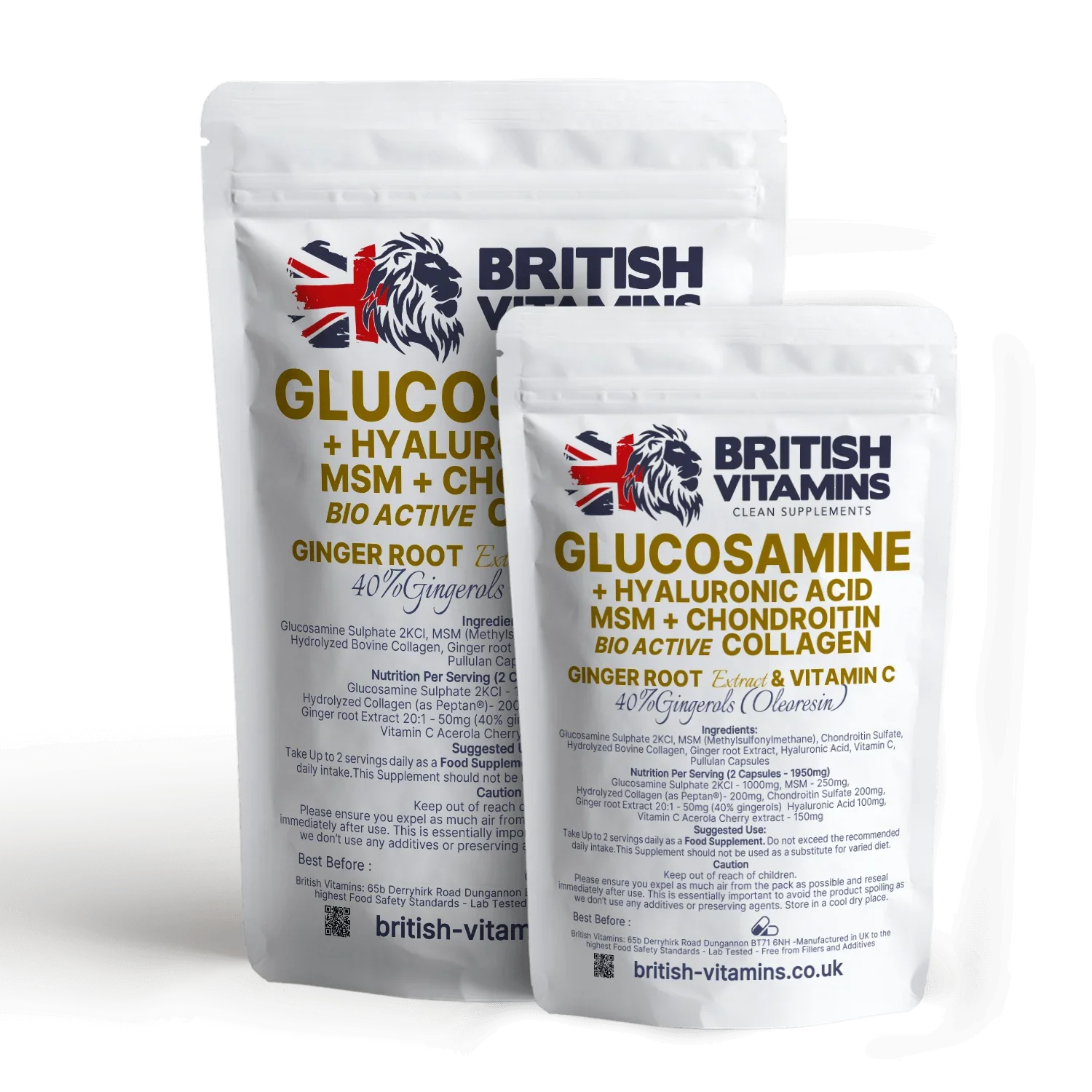Glucosamine Complex – With MSM, Collagen + Hyaluronic, Chondroitin, and Vitamin C Ginger Health & Beauty:Vitamins & Lifestyle Supplements:Vitamins & Minerals British Vitamins 5 Capsules ( Sample )