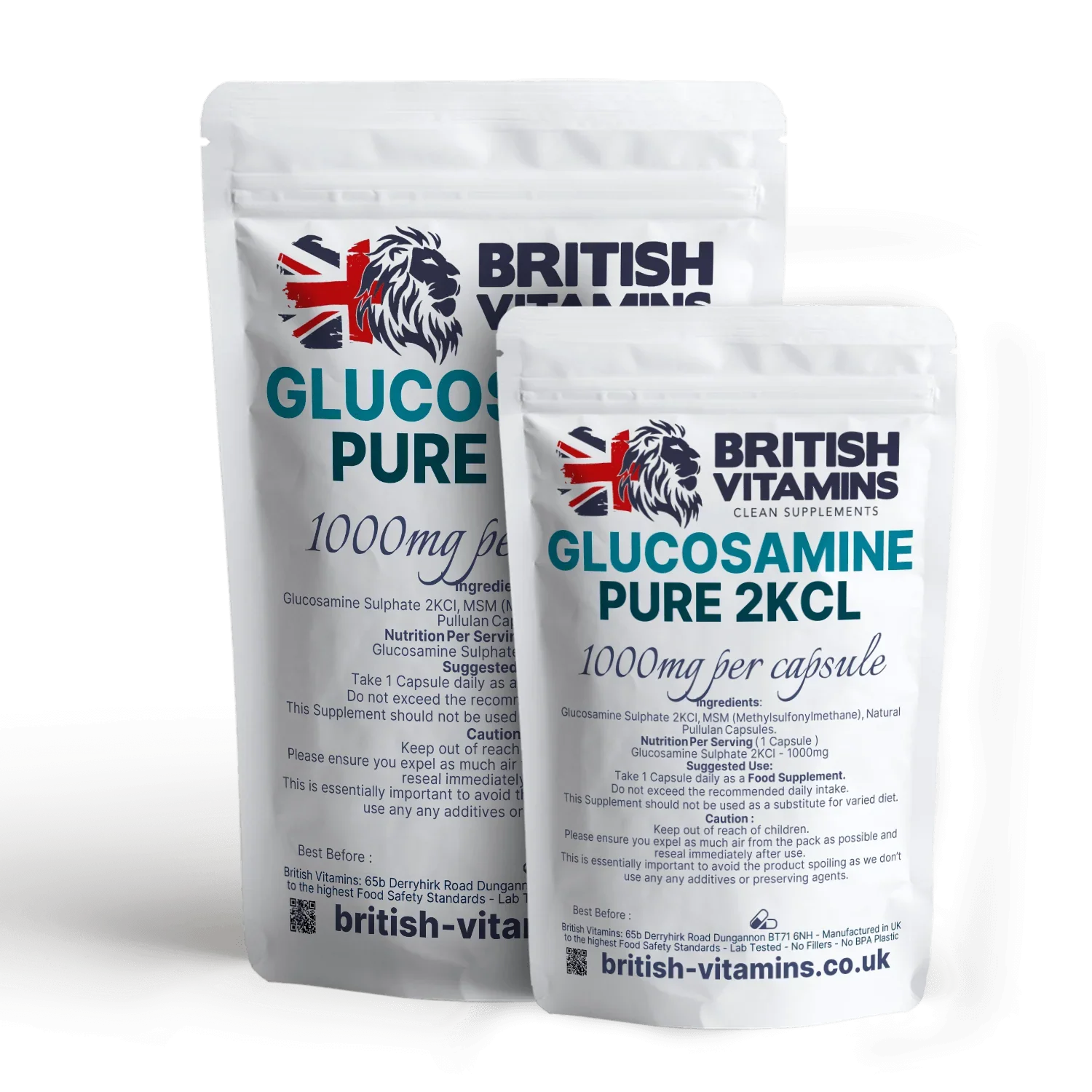 British Vitamins Glucosamine Pure 2KCL food supplement pouch from health vitamins and minerals collection