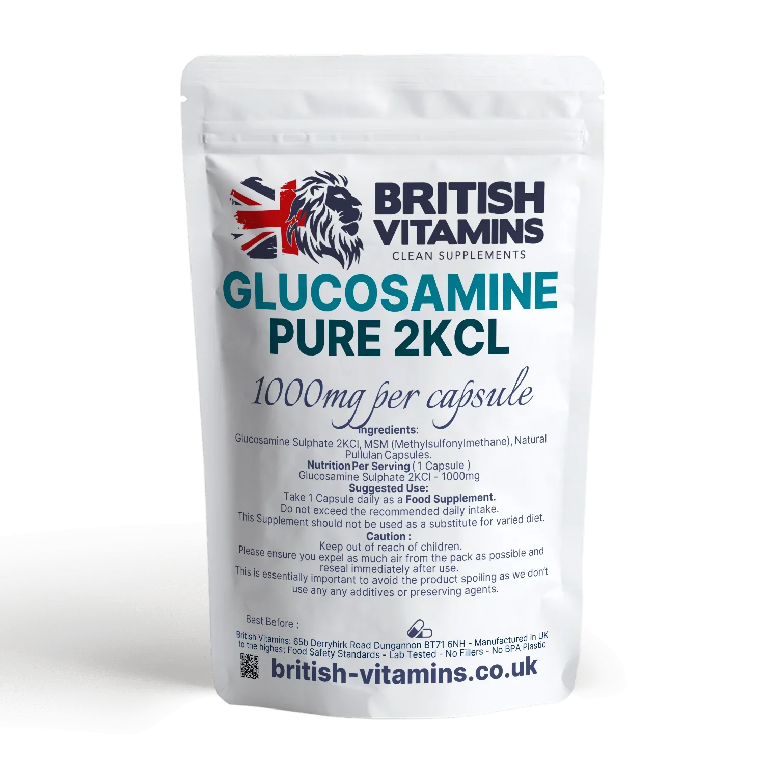 British Vitamins Glucosamine Pure 2KCL 1000mg capsules food supplement in clean supplements category