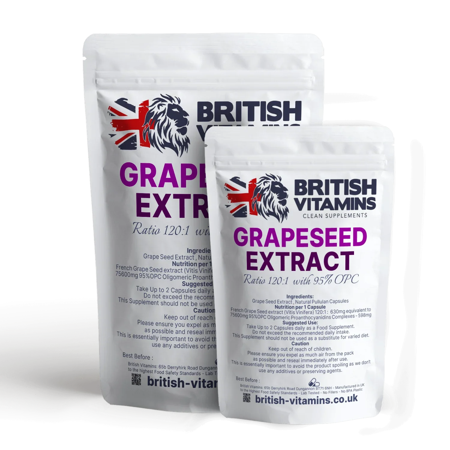 British Vitamins Grapeseed Extract food supplement capsules package from vitamins and minerals collection
