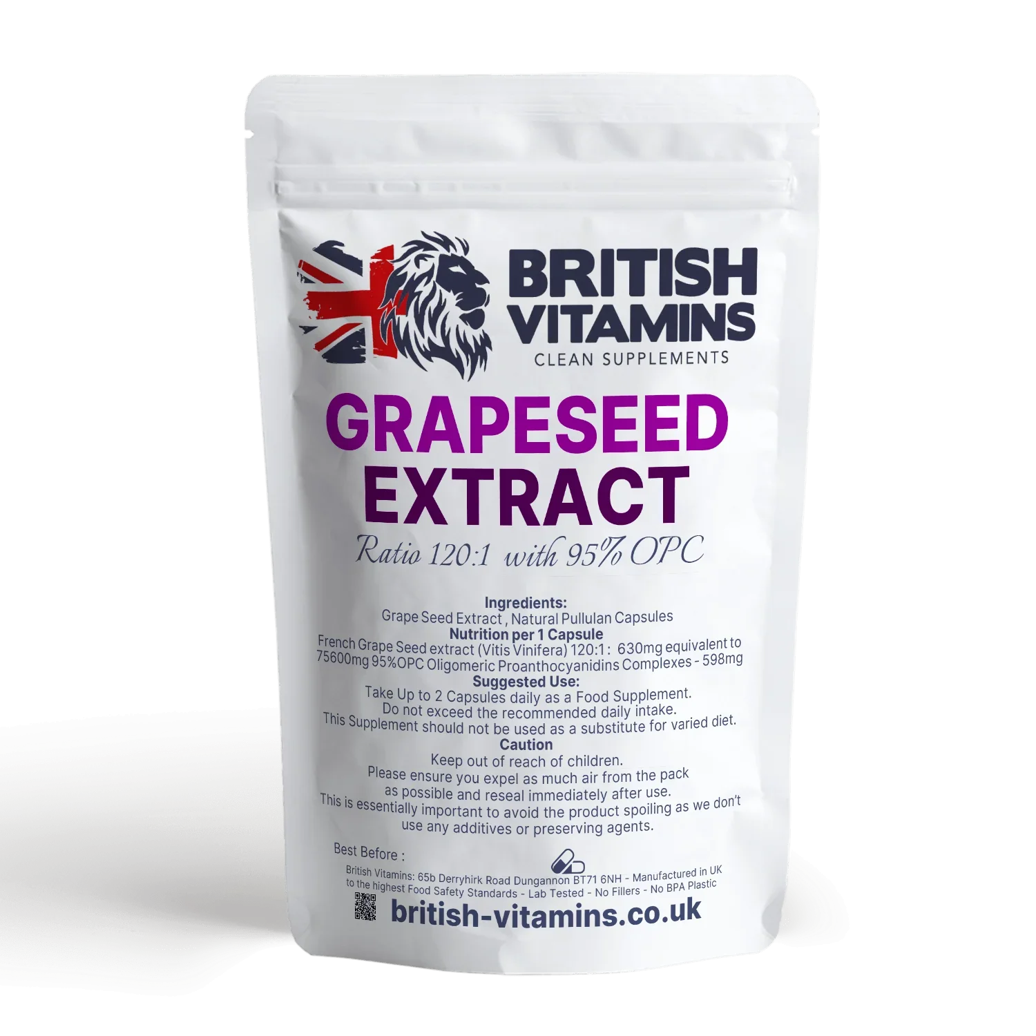 British Vitamins Grapeseed Extract food supplement pack from clean supplements collection