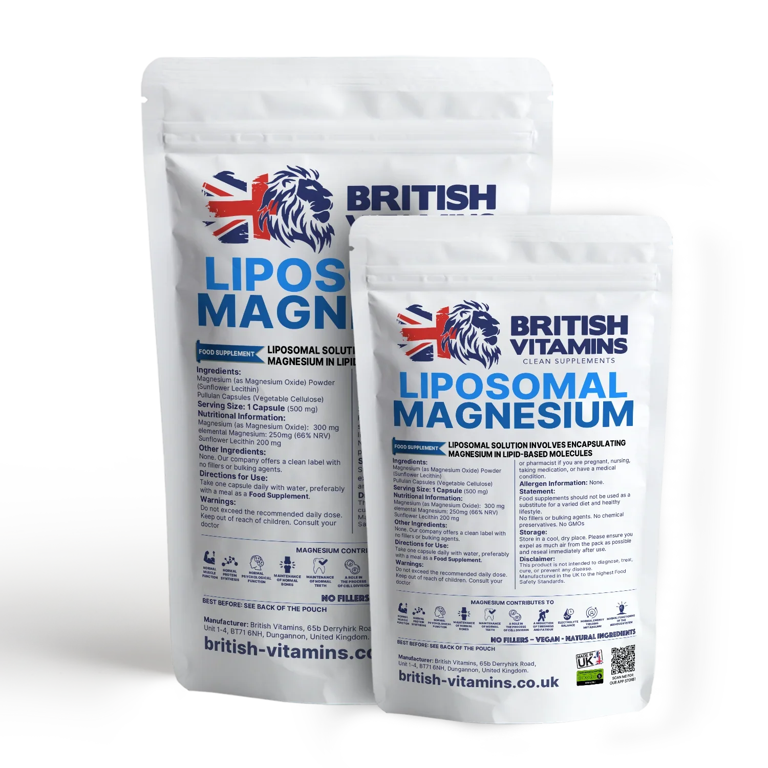 British Vitamins Liposomal Magnesium food supplement pouches from health and lifestyle vitamins collection