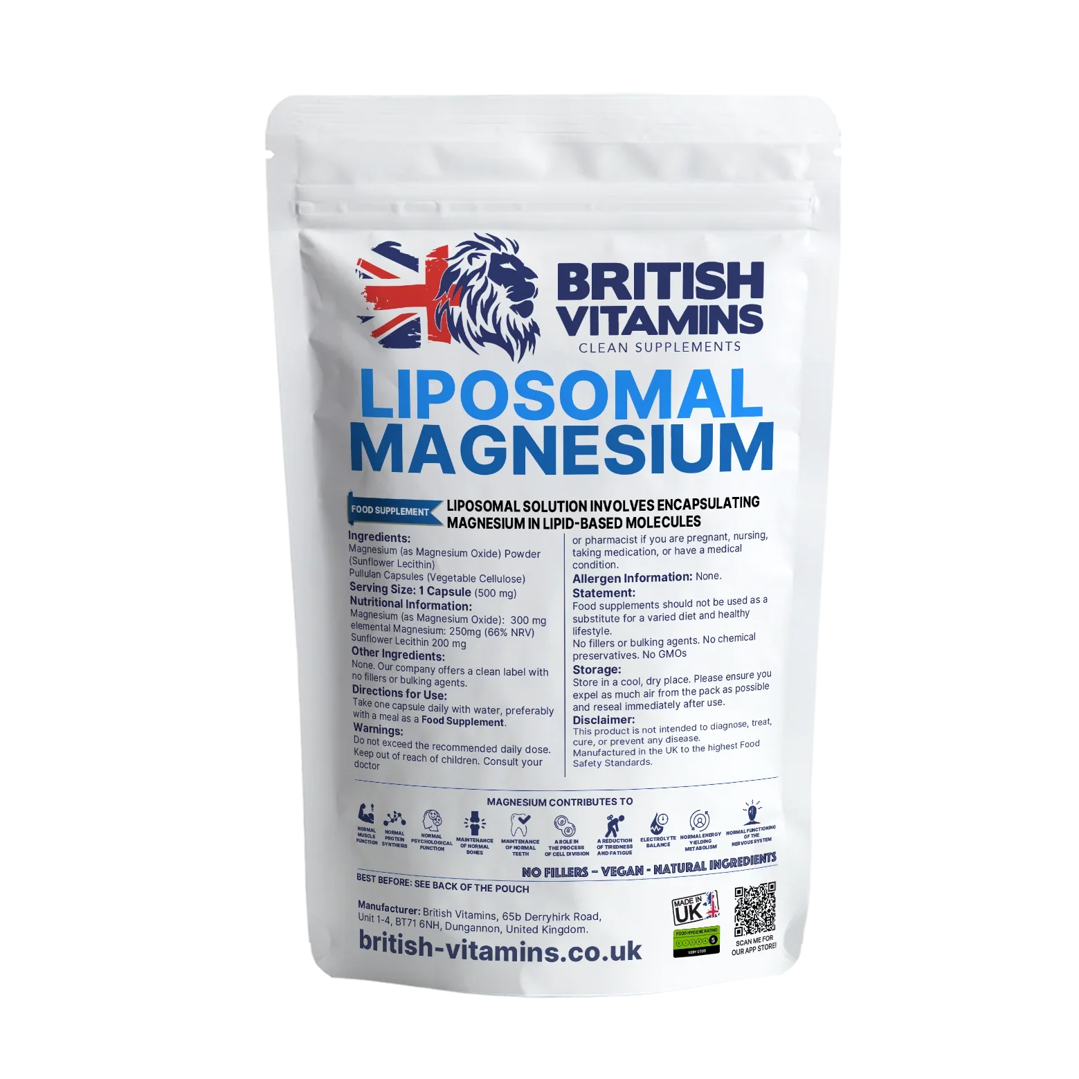 British Vitamins Liposomal Magnesium food supplement pouch from health and beauty vitamins collection