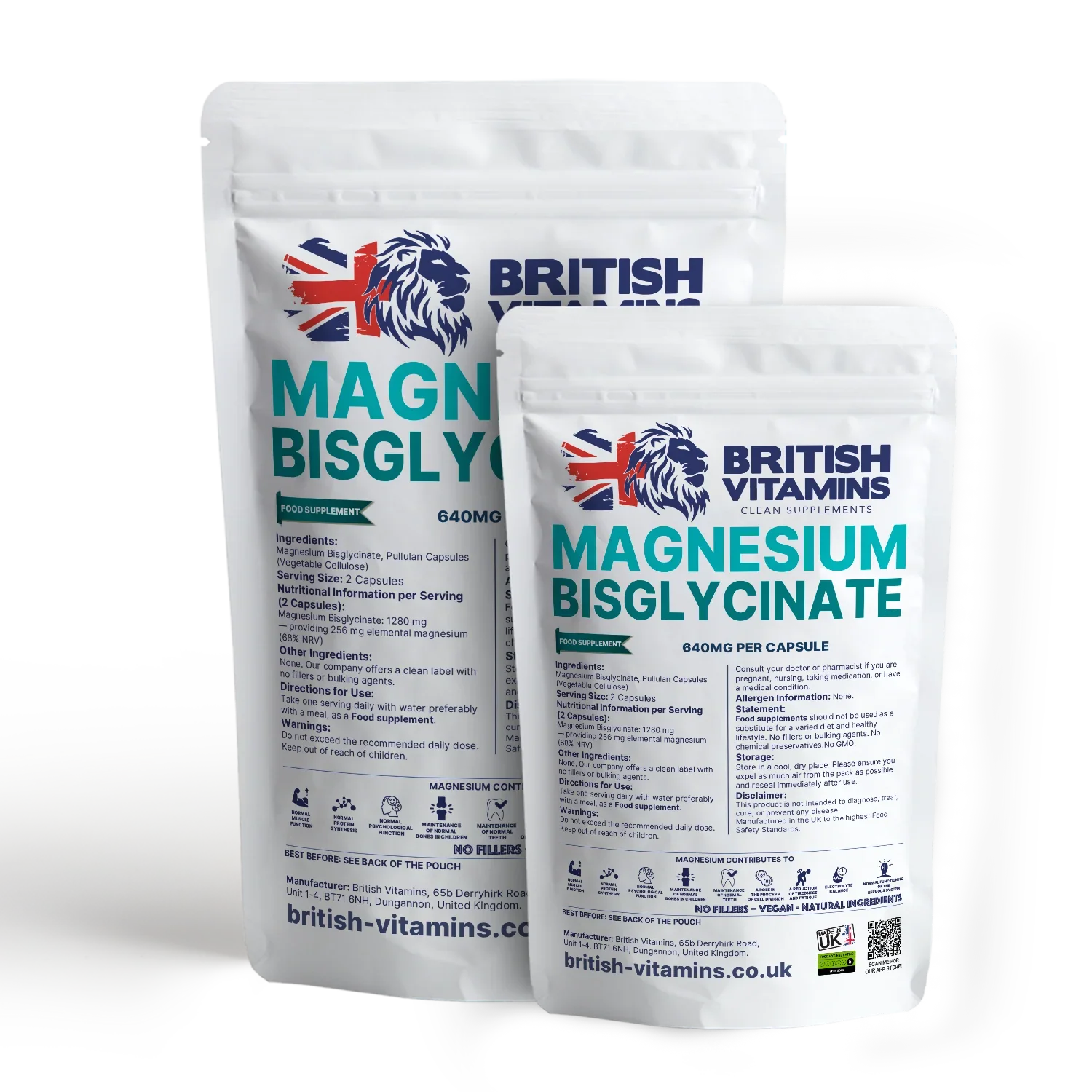 British Vitamins Magnesium Bisglycinate food supplement pouches, lifestyle health supplements