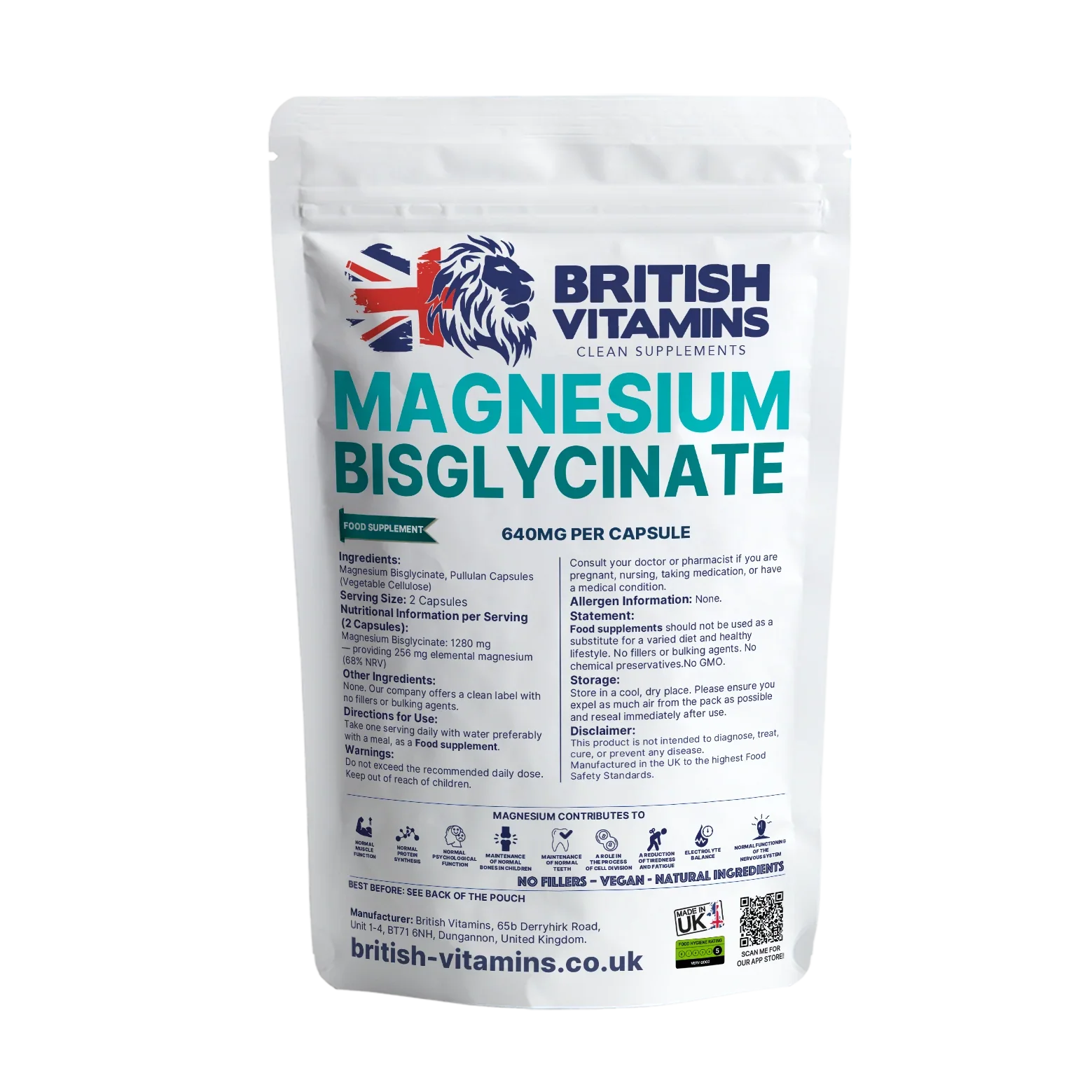 British Vitamins Magnesium Bisglycinate food supplement pouch from health vitamins lifestyle collections