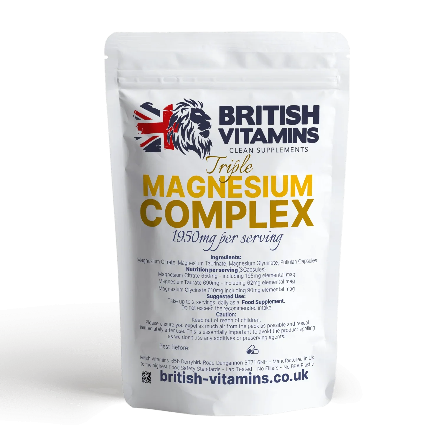 Magnesium Complex - Magnesium Taurate, Citrate, Glycinate Health & Beauty:Vitamins & Lifestyle Supplements:Vitamins & Minerals British Vitamins 5 Capsules ( Sample )