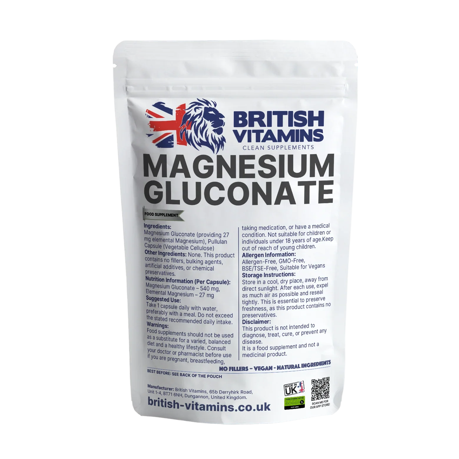 Magnesium Gluconate – Vegan Capsules | Additive-Free Health & Beauty:Vitamins & Lifestyle Supplements:Vitamins & Minerals British Vitamins 5 Capsules ( Sample )