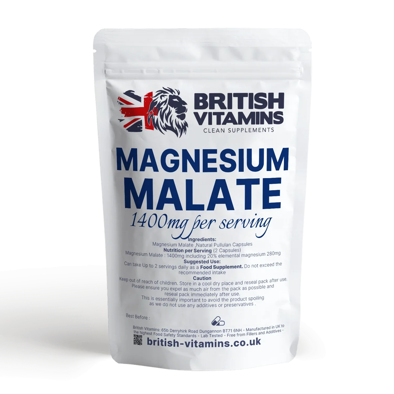 Magnesium Malate 280mg Elemental Magnesium Health & Beauty:Vitamins & Lifestyle Supplements:Vitamins & Minerals British Vitamins 90 Capsules