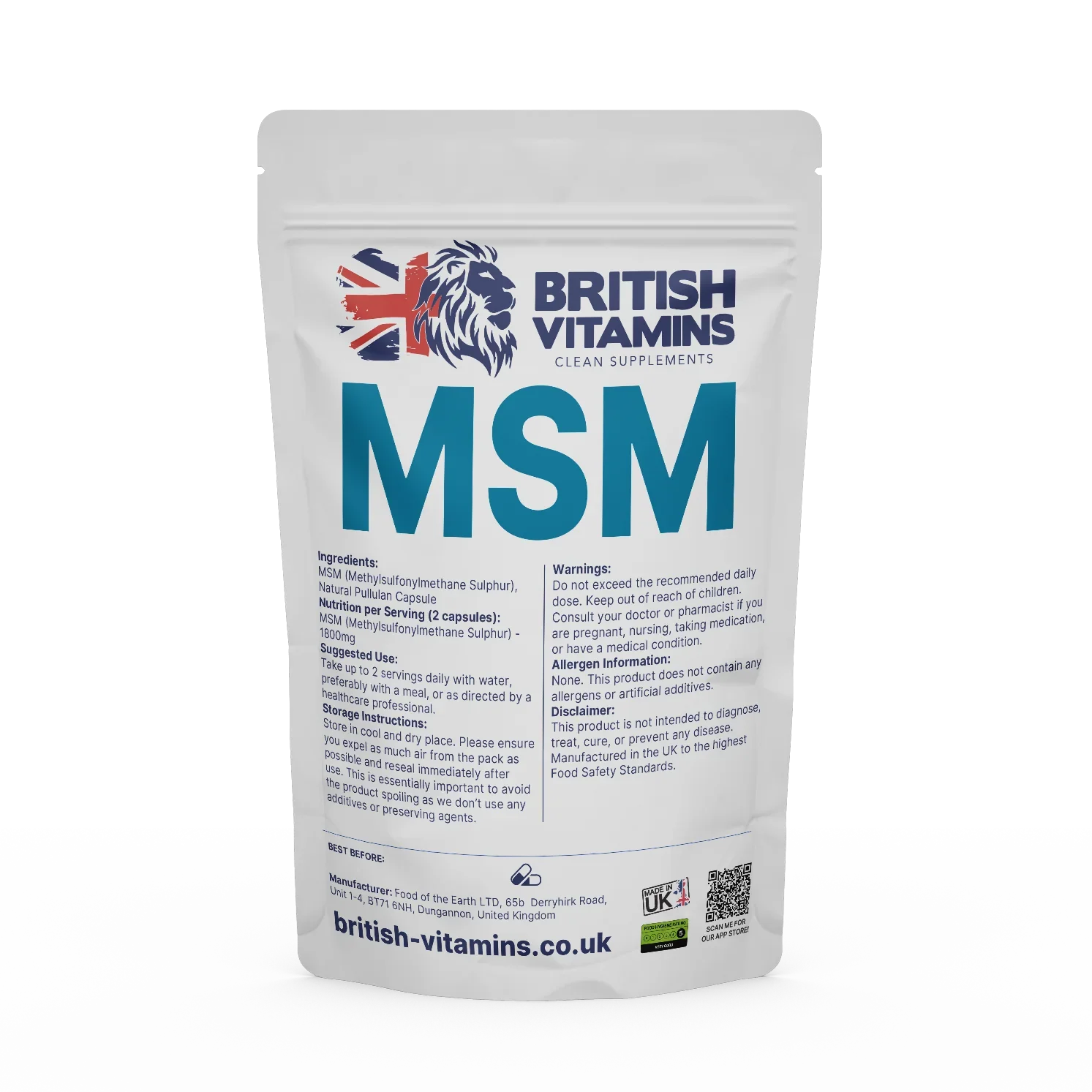 MSM 900mg msm Vegan Capsules Health & Beauty:Vitamins & Lifestyle Supplements:Vitamins & Minerals British Vitamins 5 Capsules ( Sample )