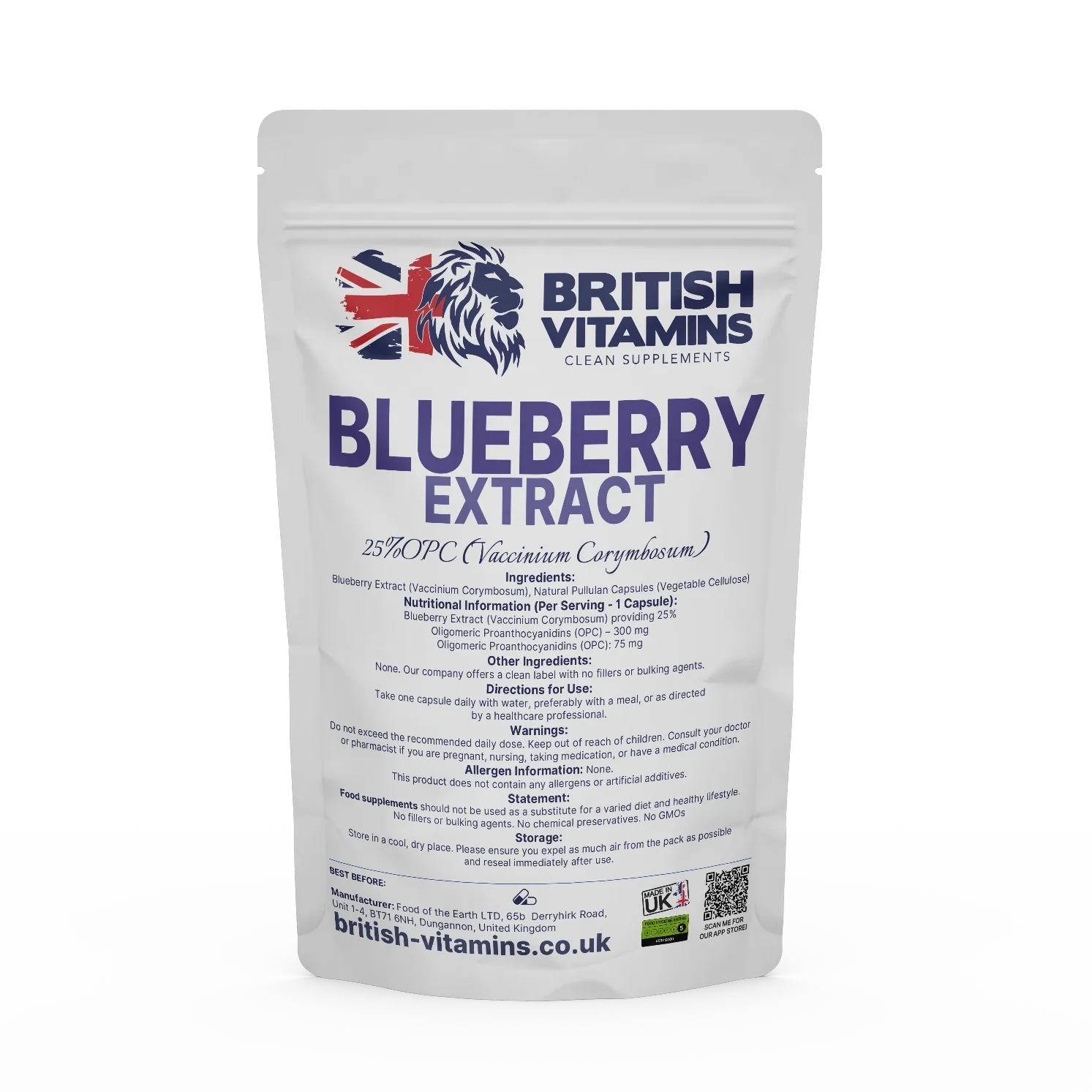 Blueberry Extract 300mg Health & Beauty:Vitamins & Lifestyle Supplements:Vitamins & Minerals British Vitamins 60 Capsules