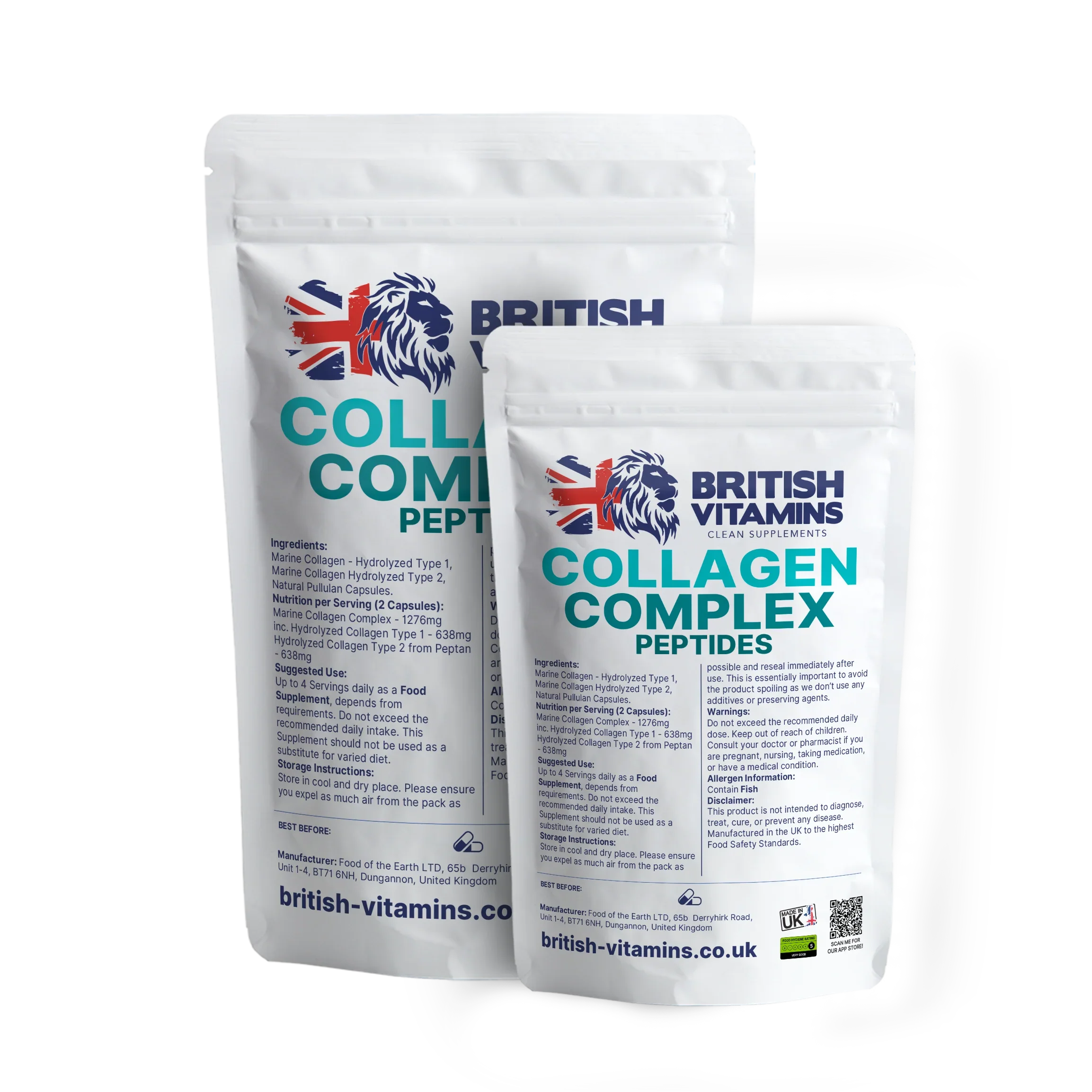 British Vitamins Collagen Complex Peptides food supplement packs from health vitamins collection