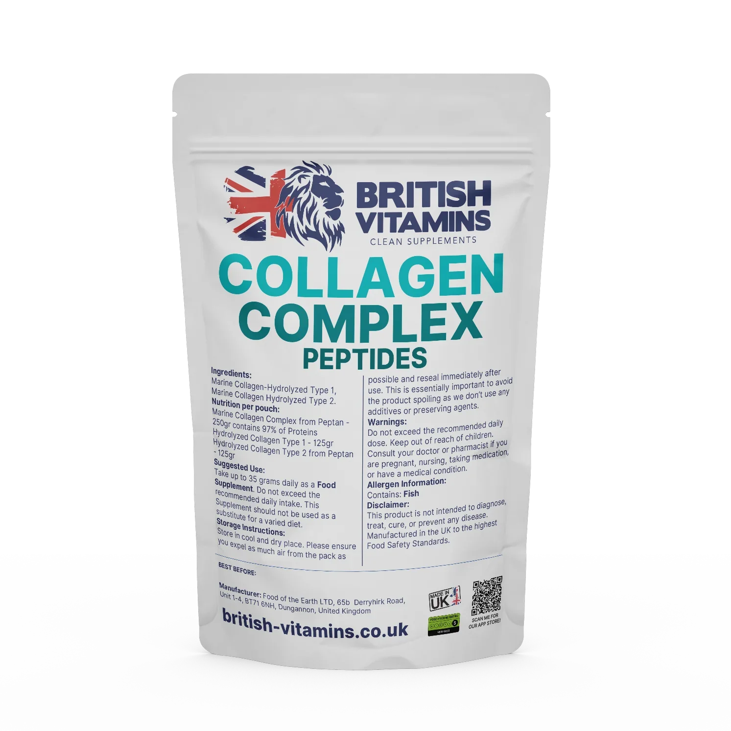 Collagen Complex Proteins Powder Marine No Fillers Unflavoured Health & Beauty:Vitamins & Lifestyle Supplements:Vitamins & Minerals British Vitamins 250 gram Collagen Peptan in pouch
