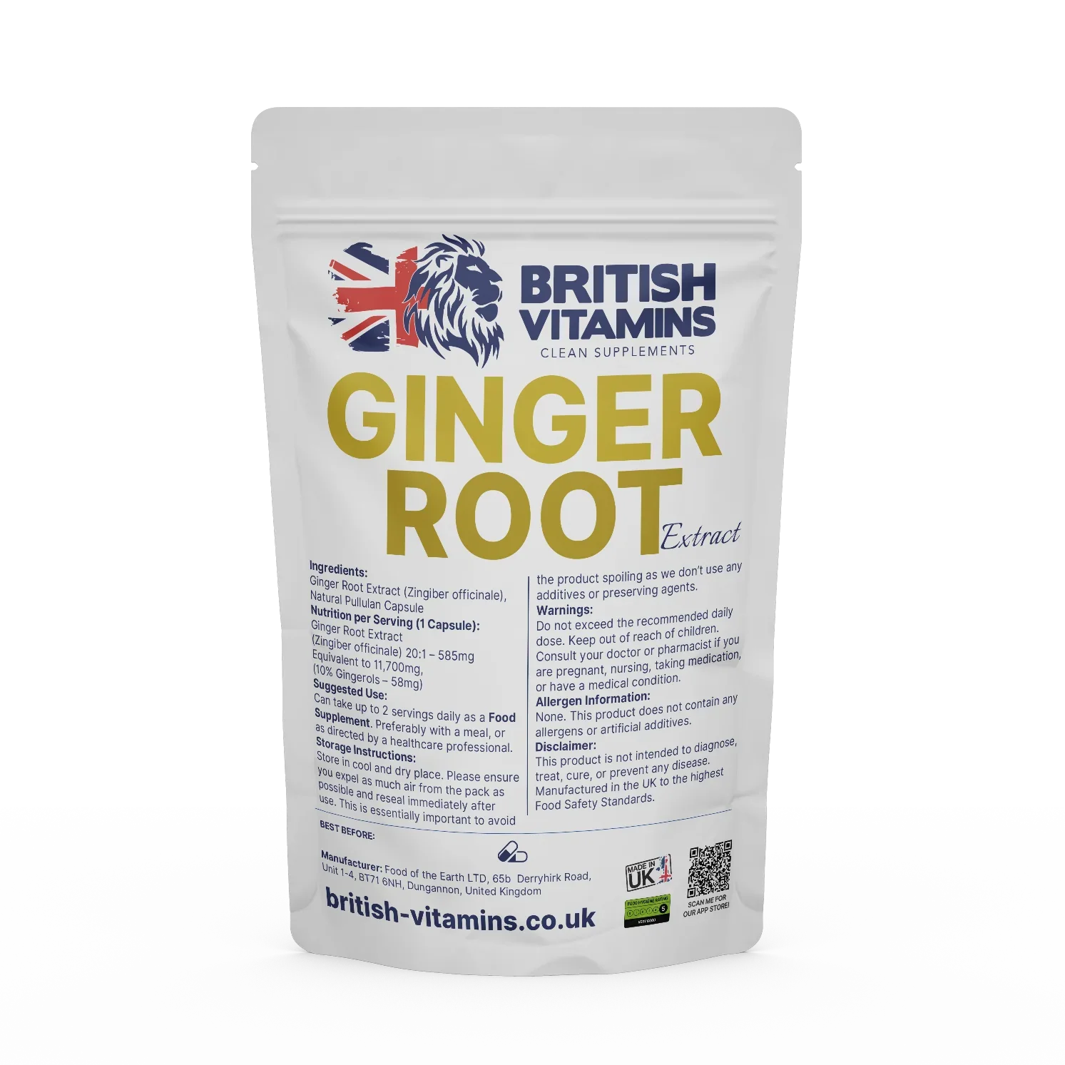 British Vitamins Ginger Root Extract food supplement pack from health beauty vitamins collection