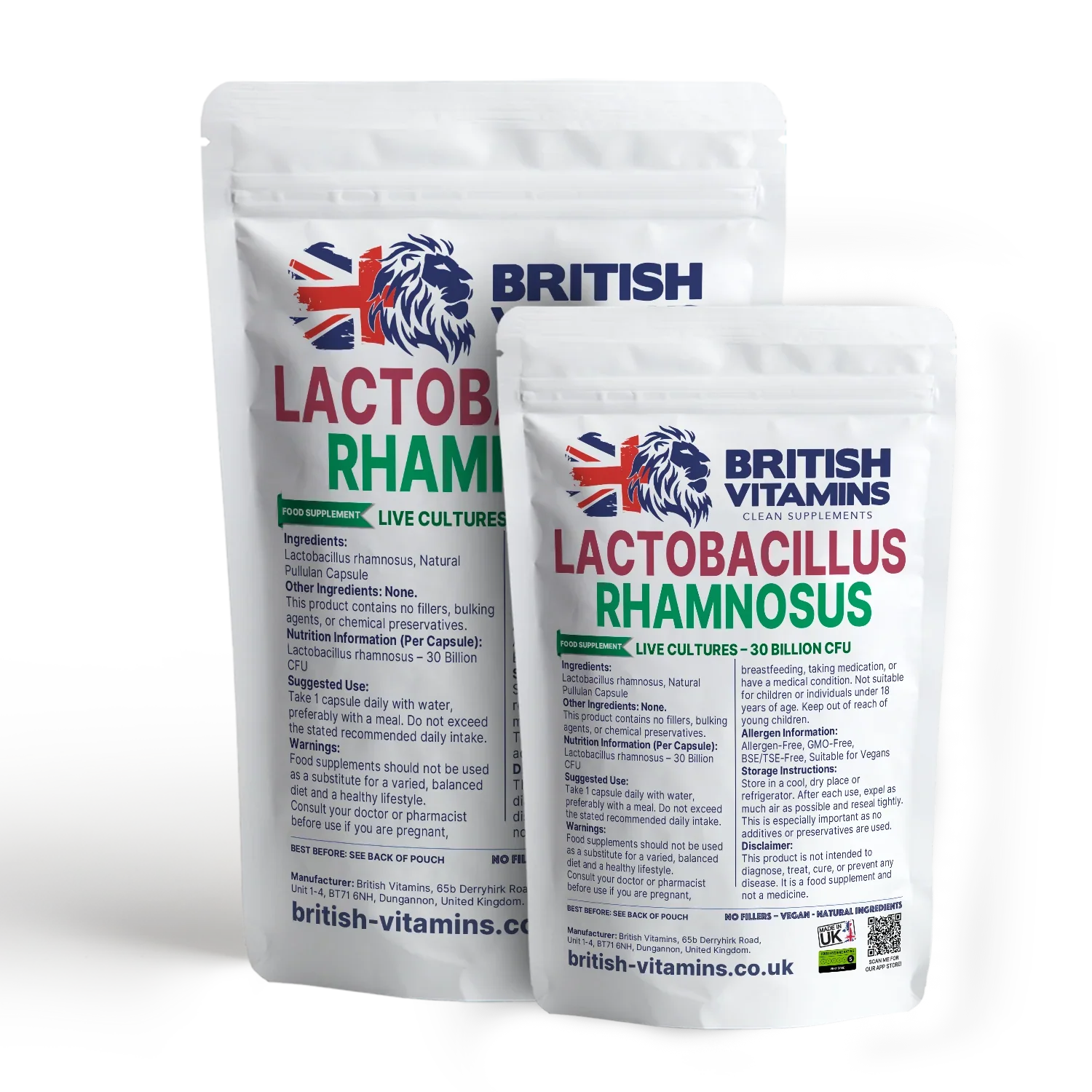 British Vitamins Lactobacillus Rhamnosus food supplement packages from vitamins and supplements collection