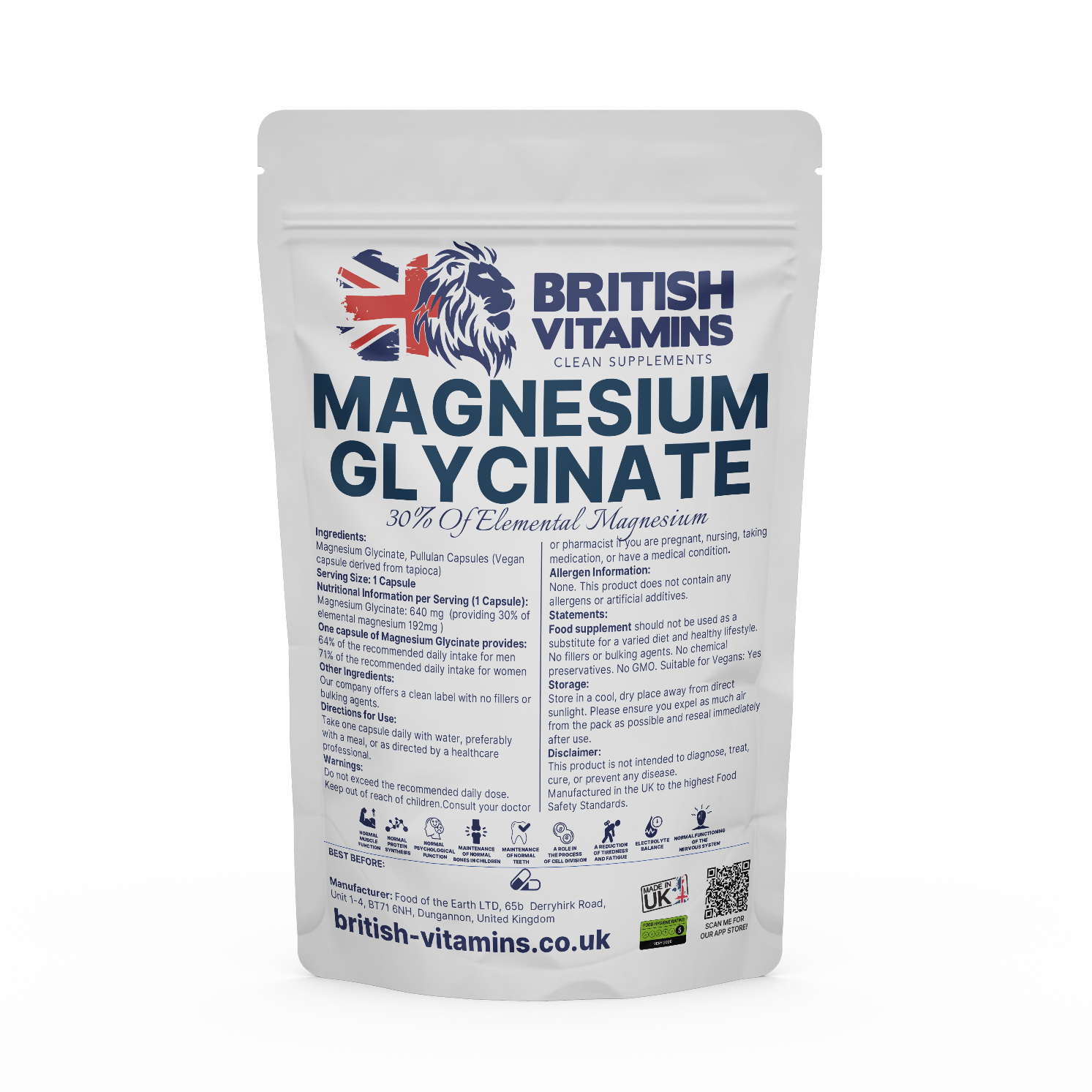 Magnesium Glycinate 640mg - 30% Elemental Magnesium - BritishVitaminsuk