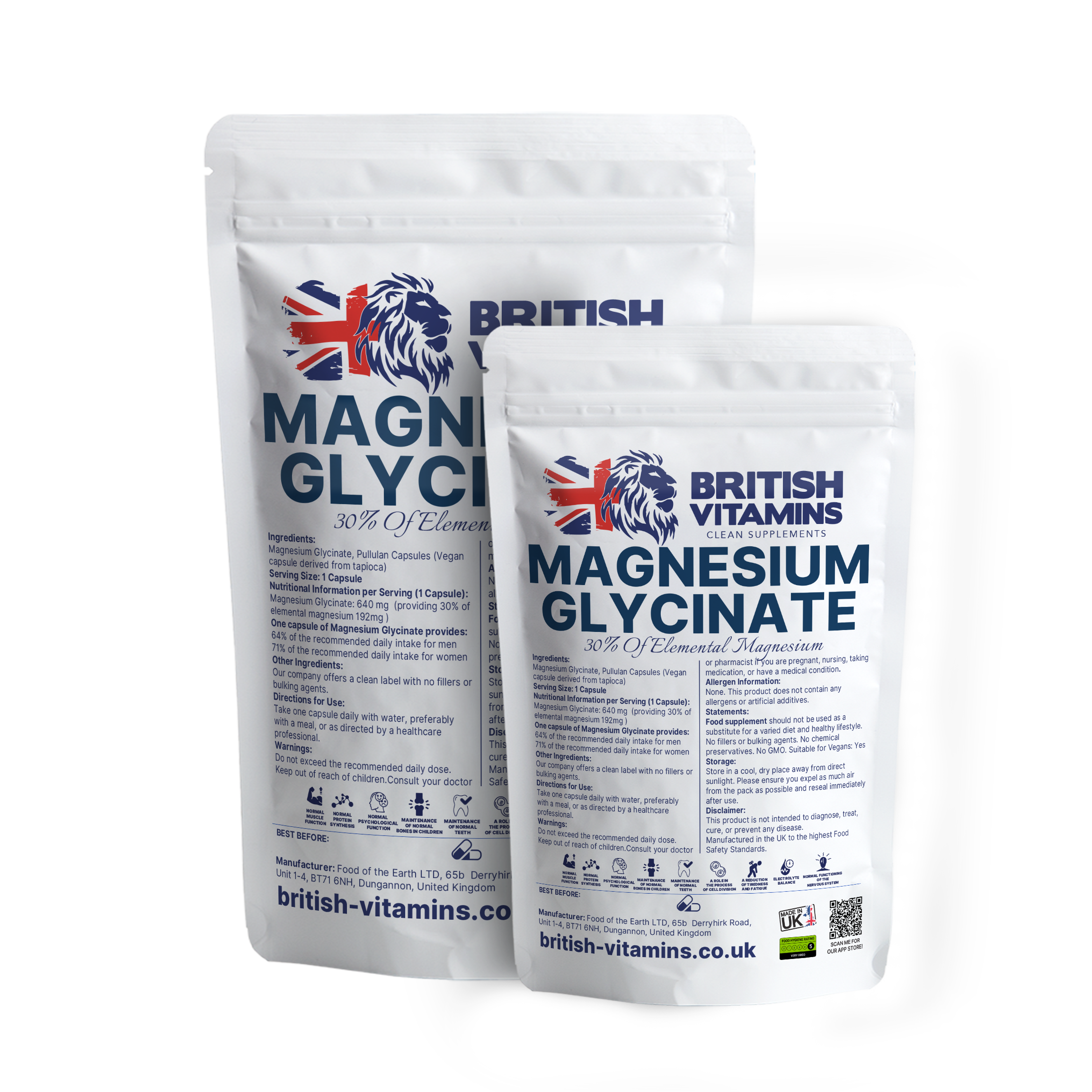Magnesium Glycinate 640mg - 30% Elemental Magnesium - BritishVitaminsuk