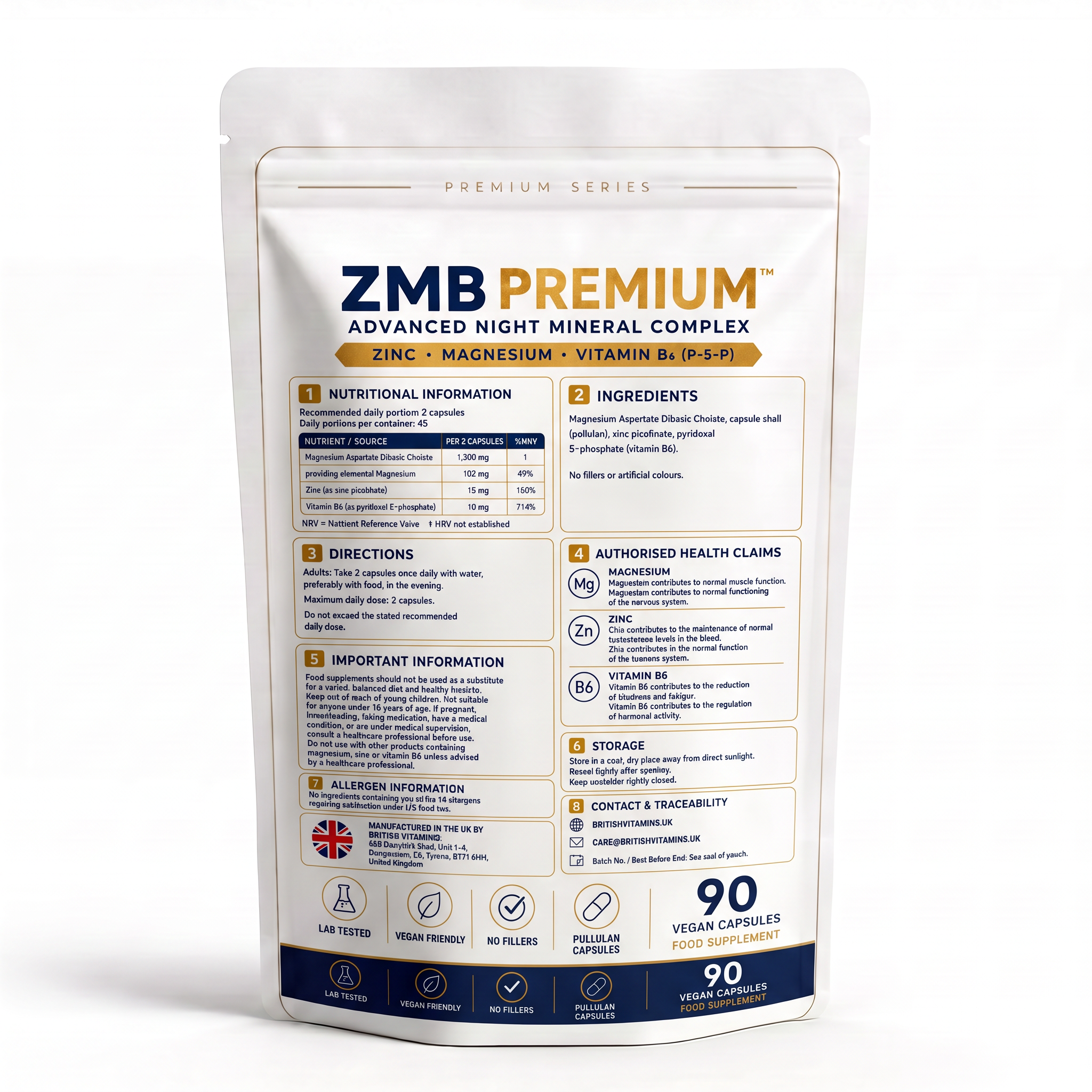 ZMB Premium Zinc Magnesium Vitamin B6 Capsules UK Made | British Vitamins