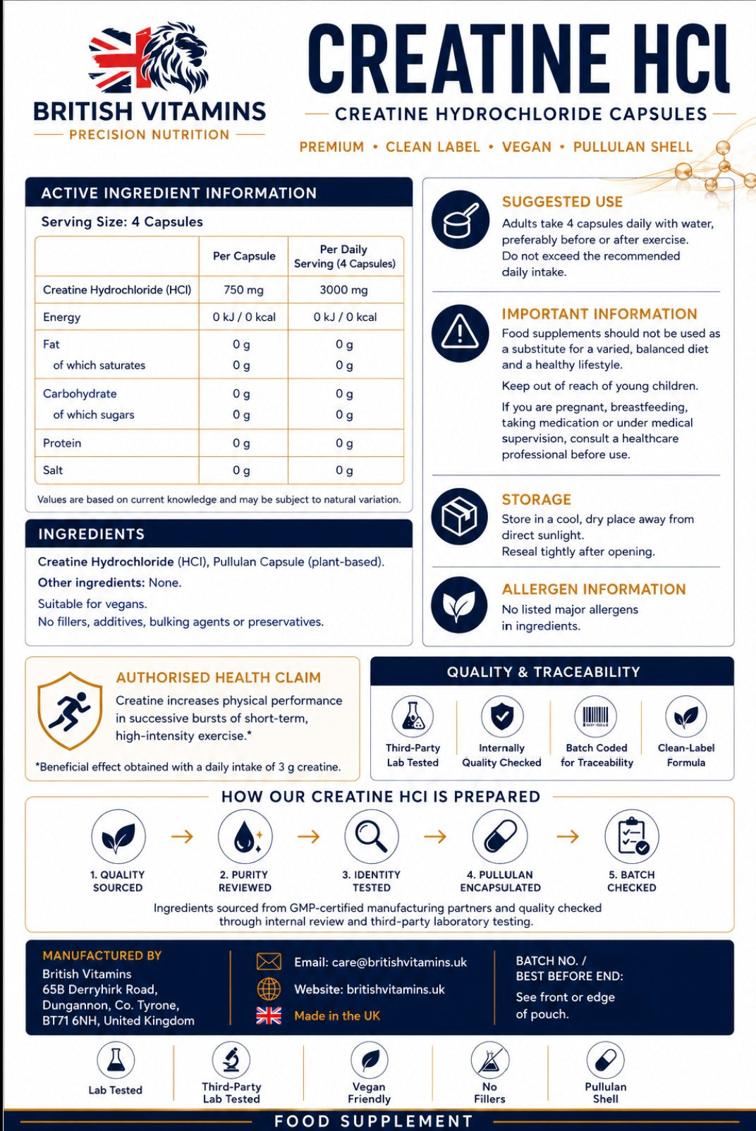 Creatine Hydrochloride (HCl) 750 mg per Capsule