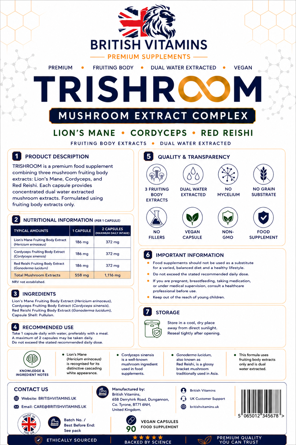 TRISHROOM Mushroom Complex – Lion’s Mane, Cordyceps & Red Reishi