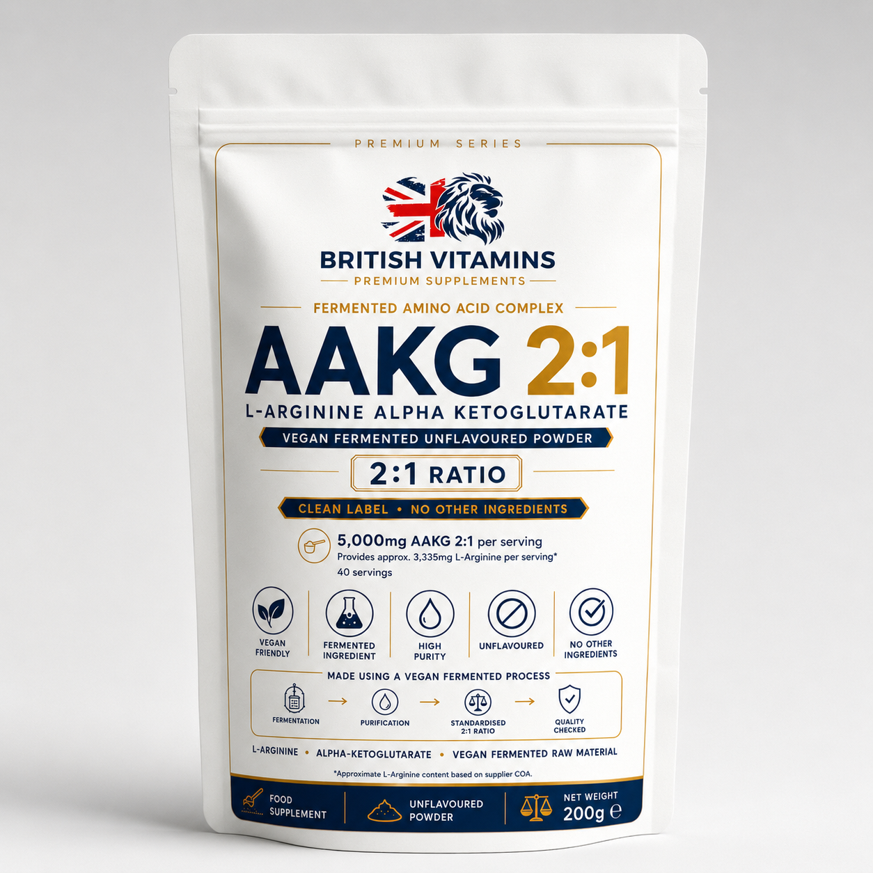 AAKG 2:1 Powder 200g | L-Arginine Alpha Ketoglutarate | Unflavoured | Vegan Fermented