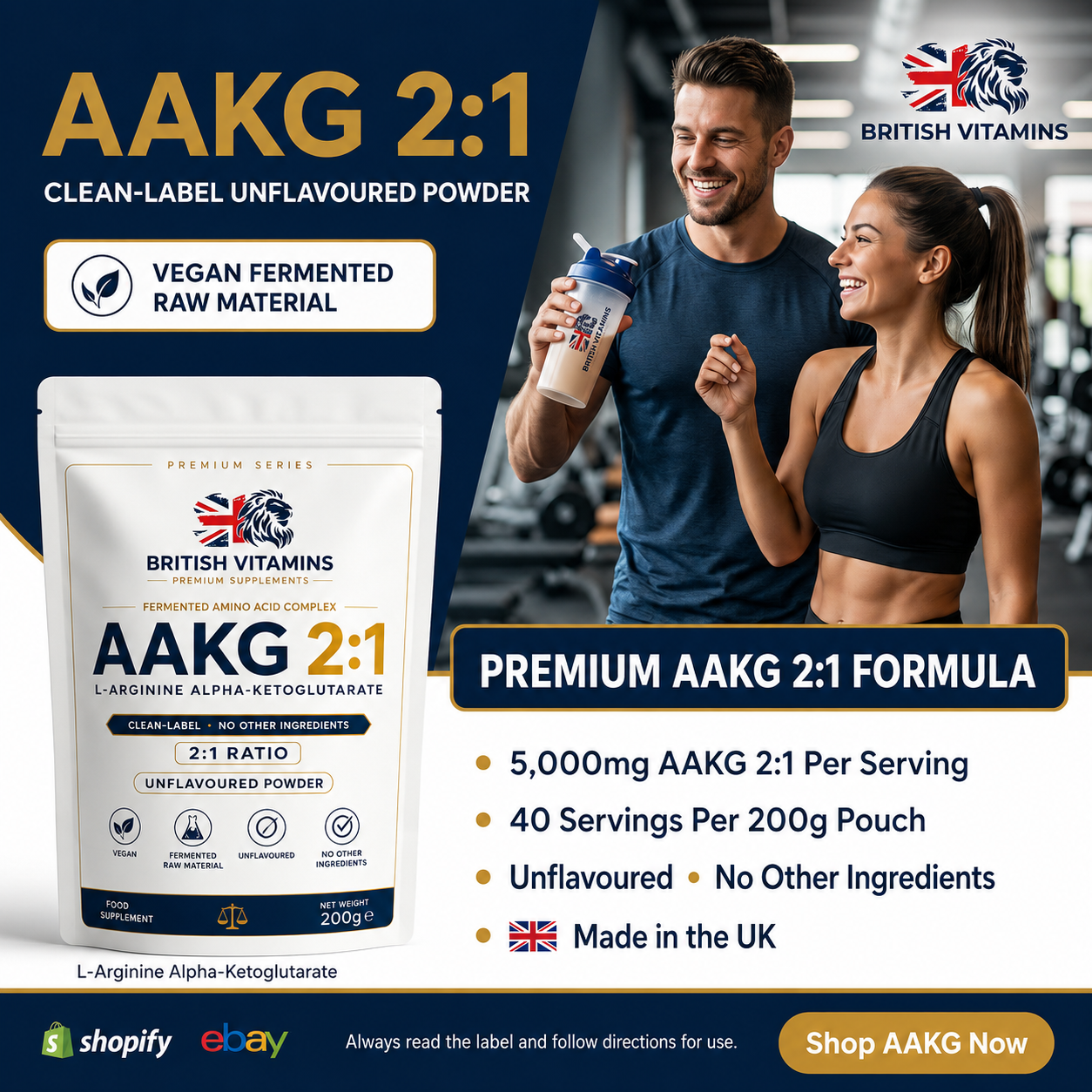 AAKG 2:1 Powder 200g | L-Arginine Alpha Ketoglutarate | Unflavoured | Vegan Fermented