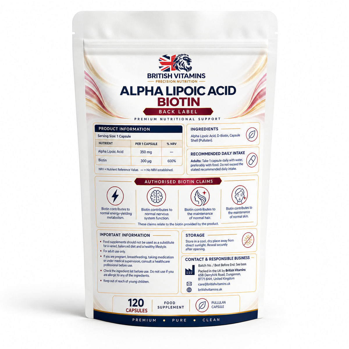 Alpha Lipoic Acid ALA 350 mg + Biotin 300 mcg per Capsule
