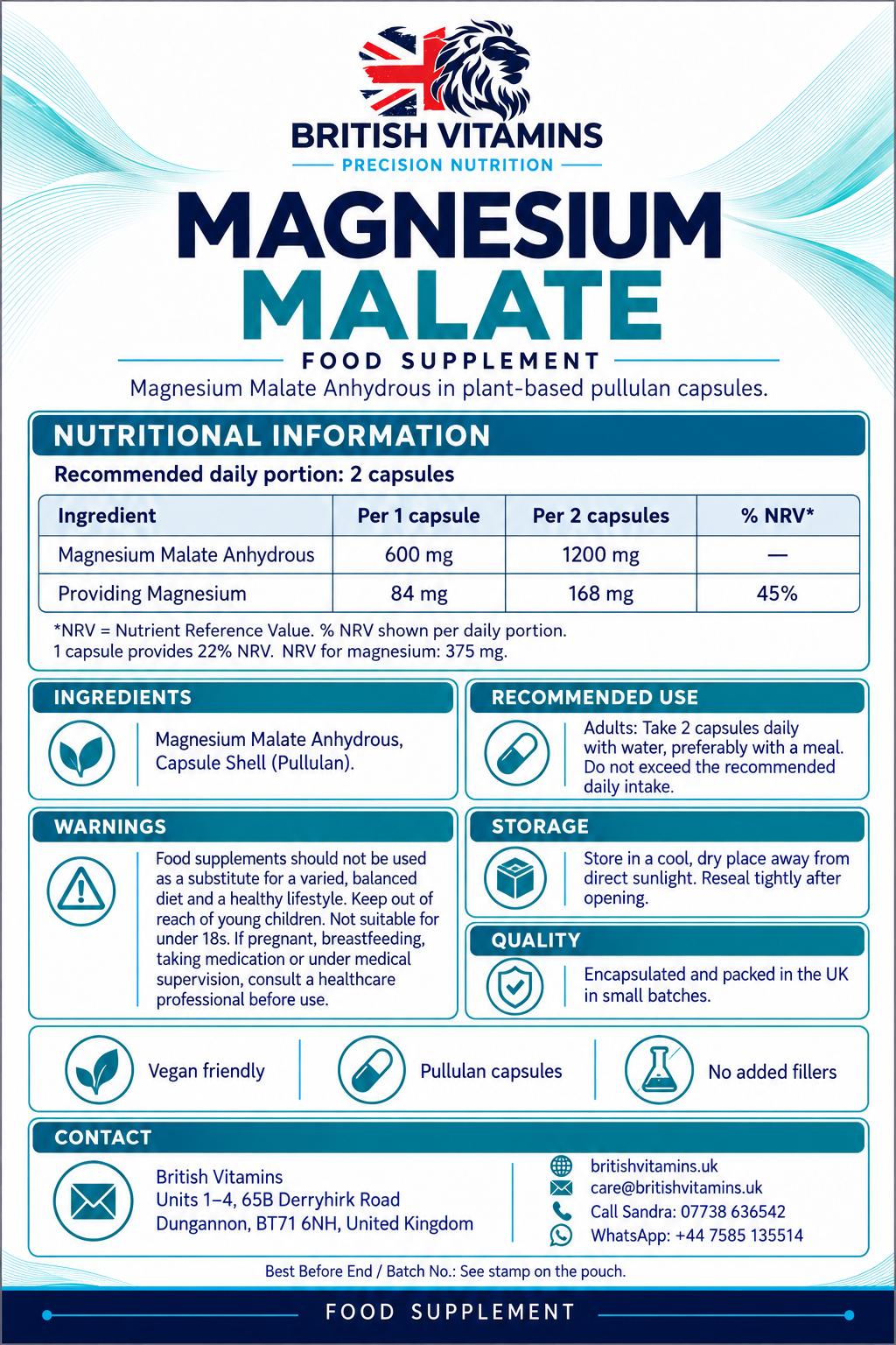 Magnesium Malate – ingredients, directions and nutritional information
