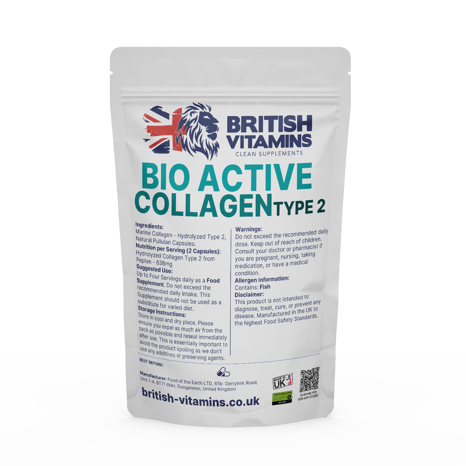 Collagen Peptides Fish No Fillers Type 2 Da 2000 Health & Beauty:Vitamins & Lifestyle Supplements:Sports Supplements:Protein Shakes & Bodybuilding British Vitamins 60 