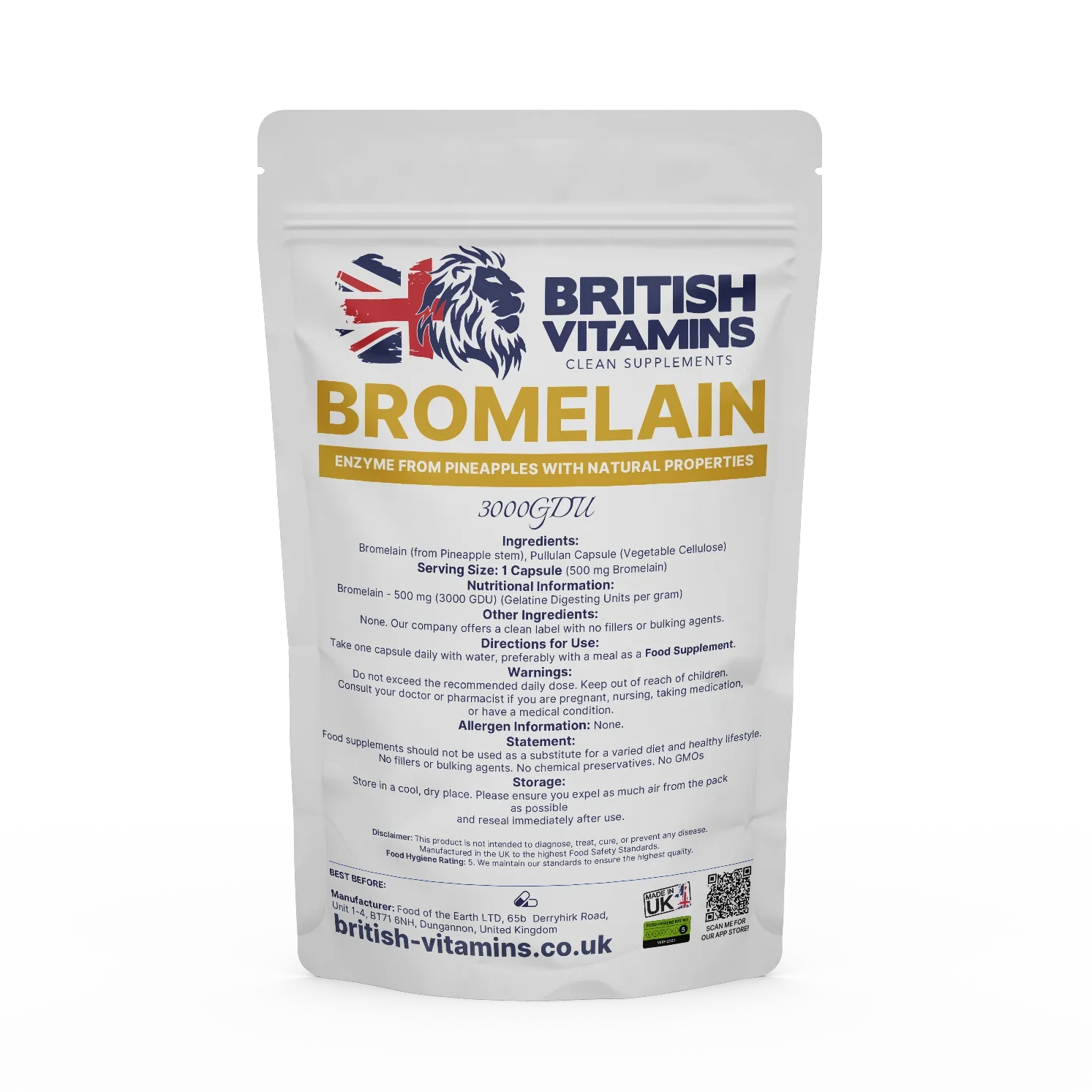 Bromelain 3000GDU Health & Beauty:Vitamins & Lifestyle Supplements:Vitamins & Minerals British Vitamins 5 Capsules (Sample)