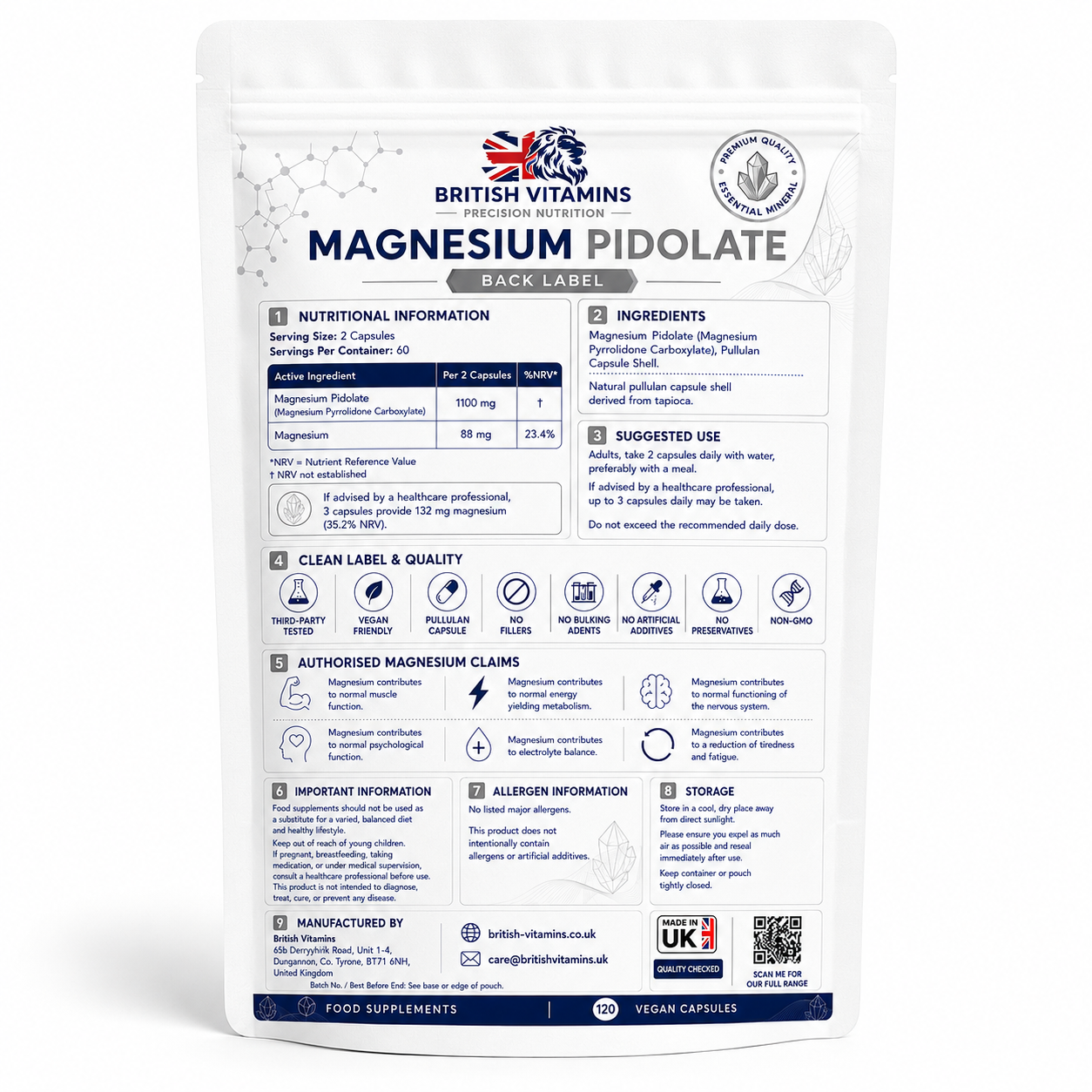 Magnesium Pidolate – 120 Vegan Capsules