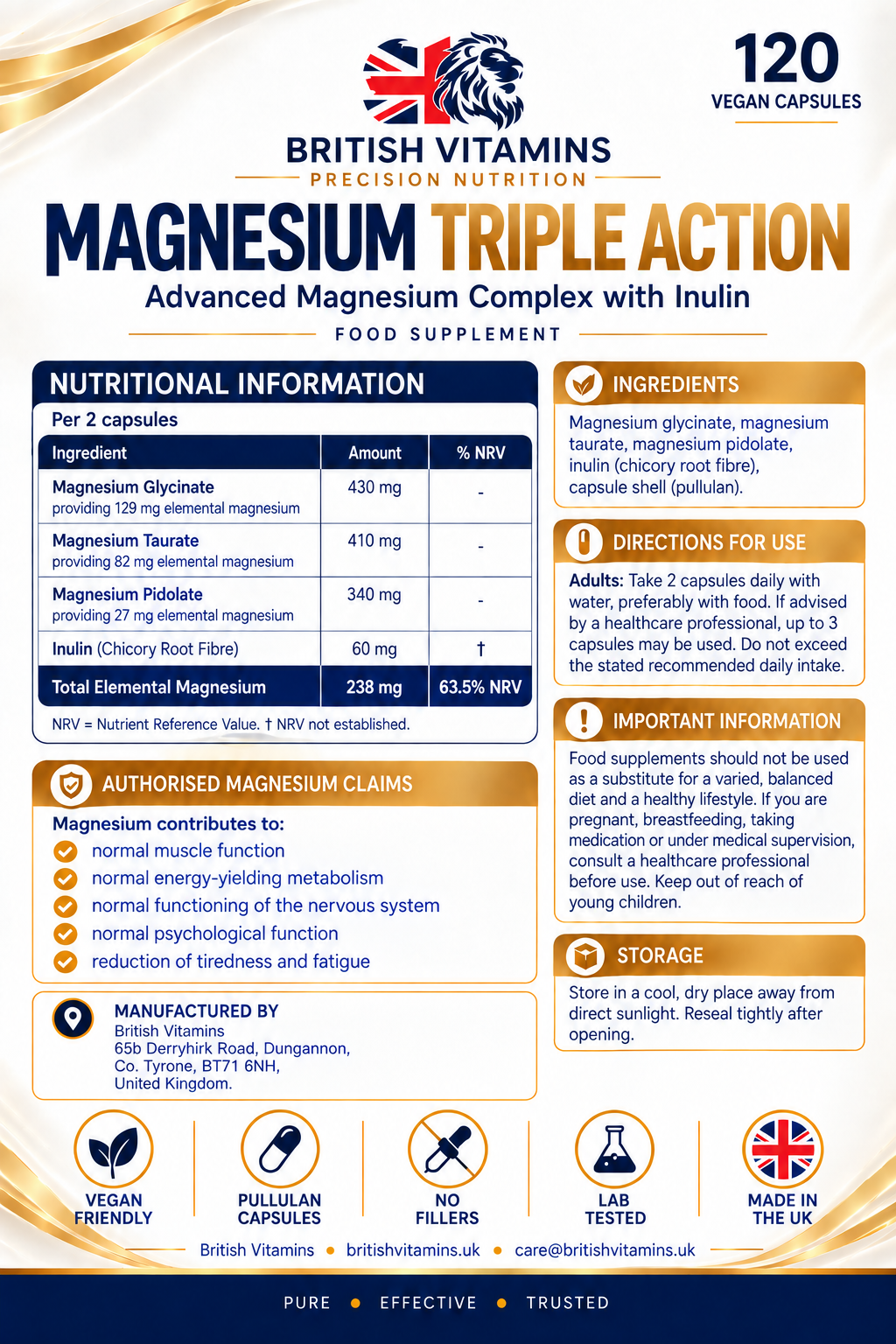 Magnesium Triple Action – Glycinate, Taurate & Pidolate