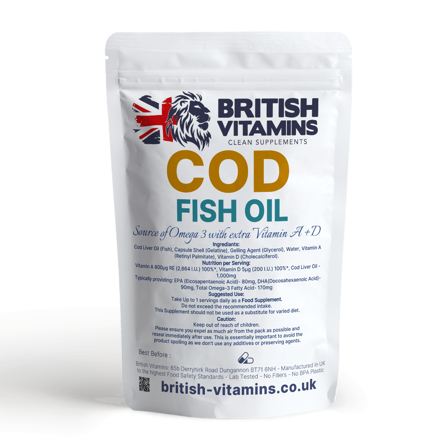 Cod Liver Oil (Fish) 1000mg Softgels Food Supplement British Vitamins 60 Softgels