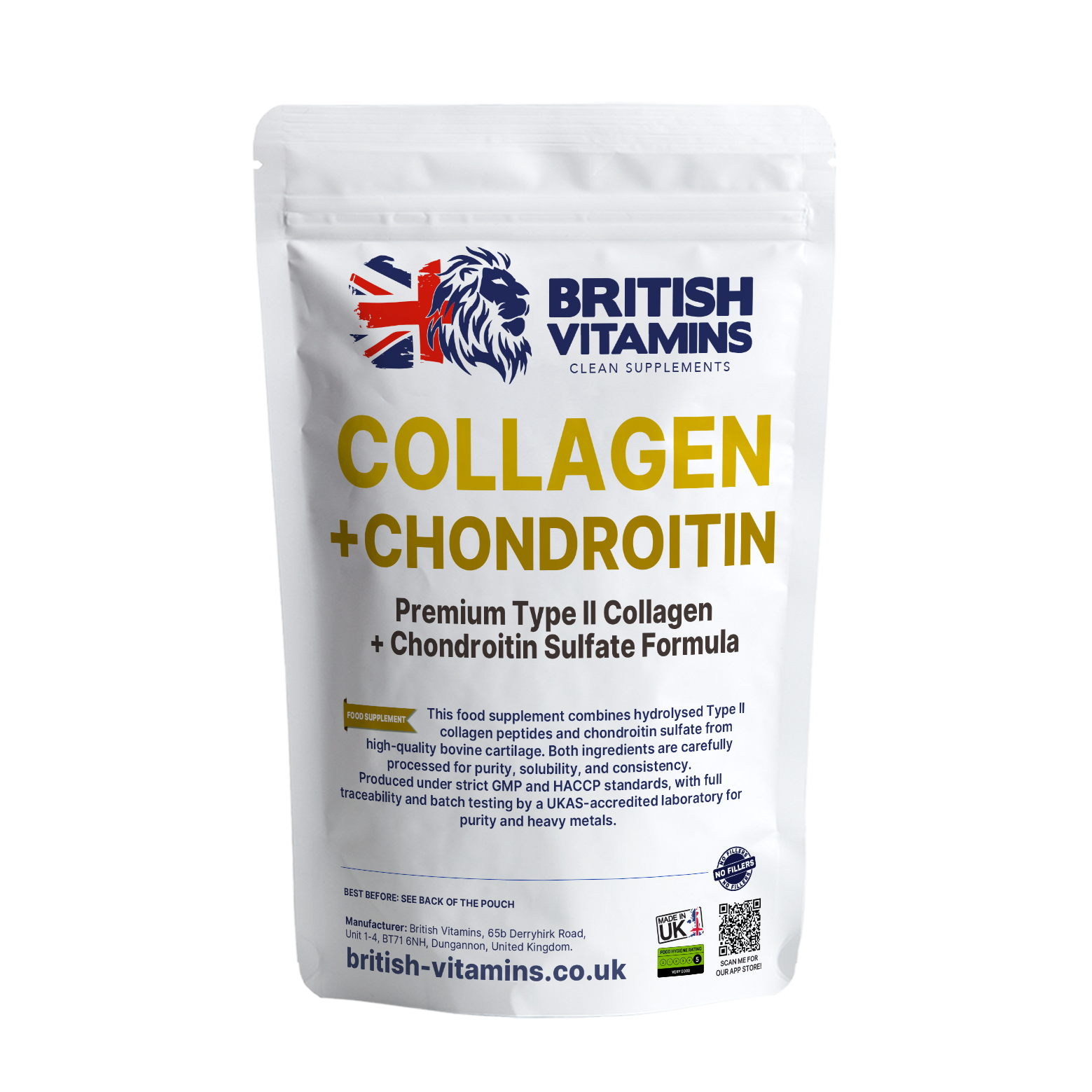 Collagen + Chondroitin (Type II) – Premium Formula Food Supplement British Vitamins 60 Capsules