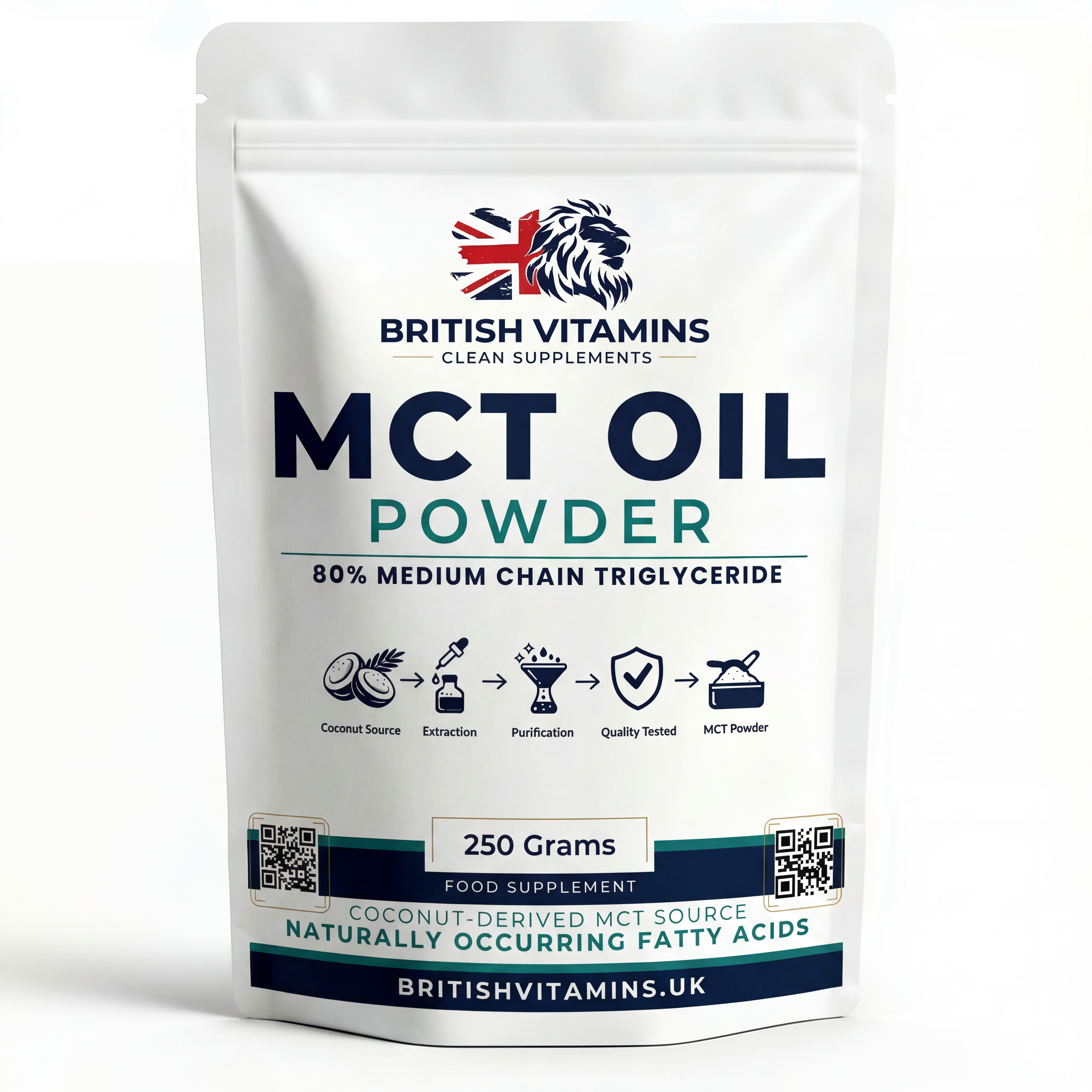 MCT Oil Powder Medium Chain Triglycerides from 100% Coconut Oil Clean-Label  250g