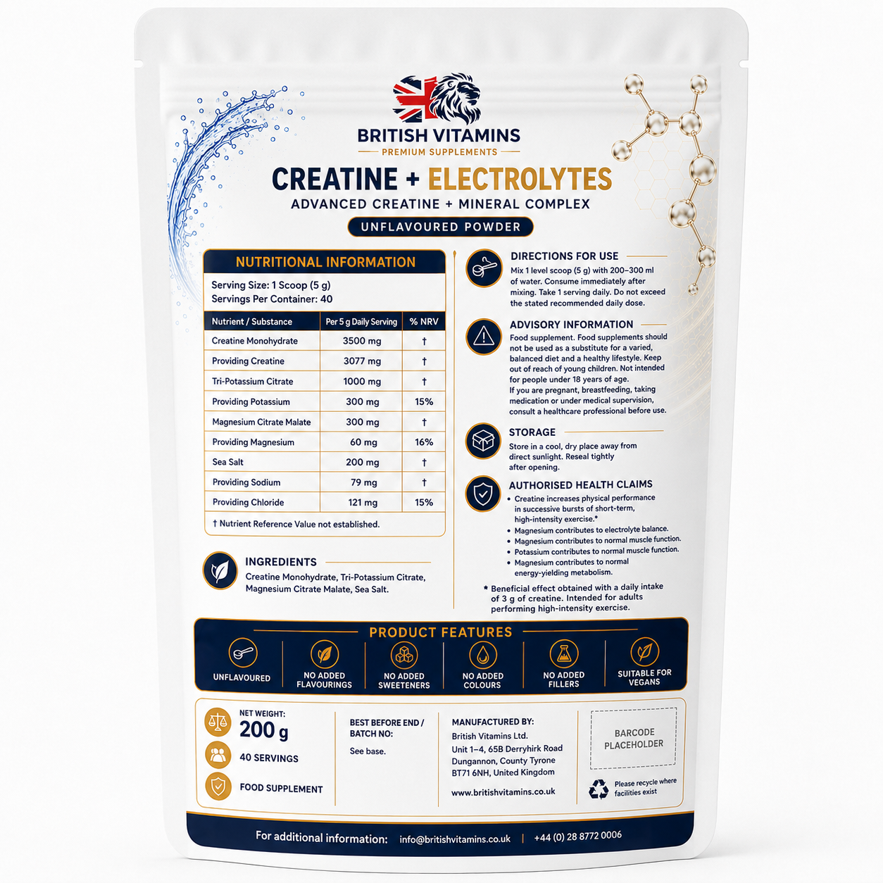 Creatine + Electrolytes Powder 200g | 40 Servings