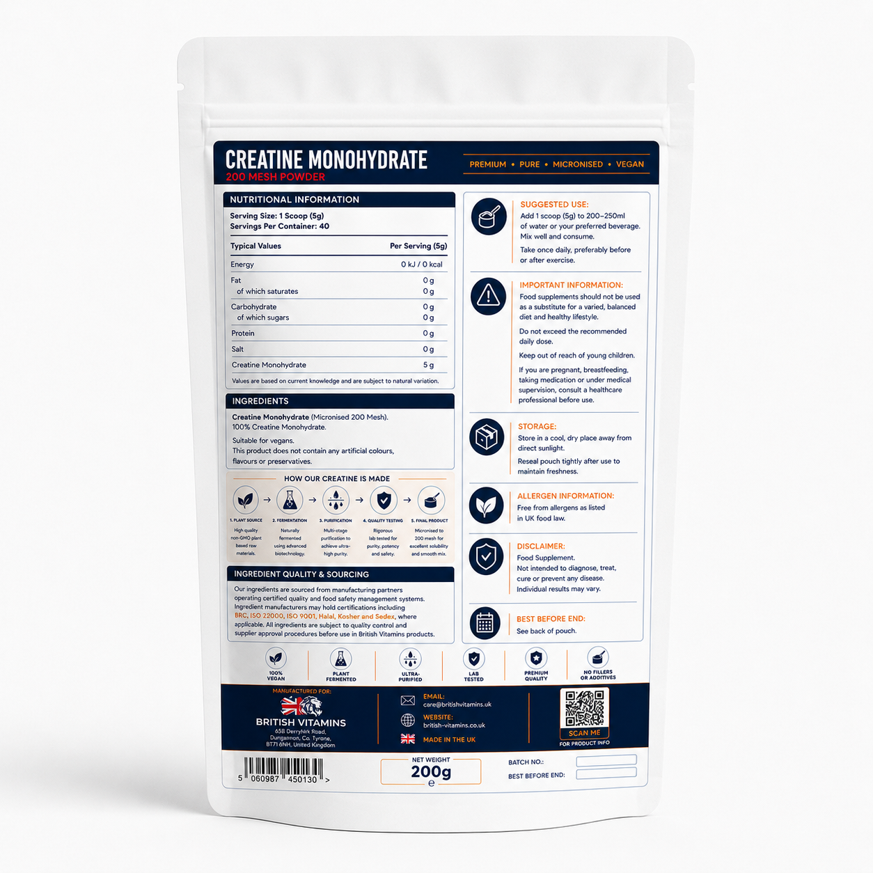 Creatine Monohydrate – 200 Mesh Lab Tested powder