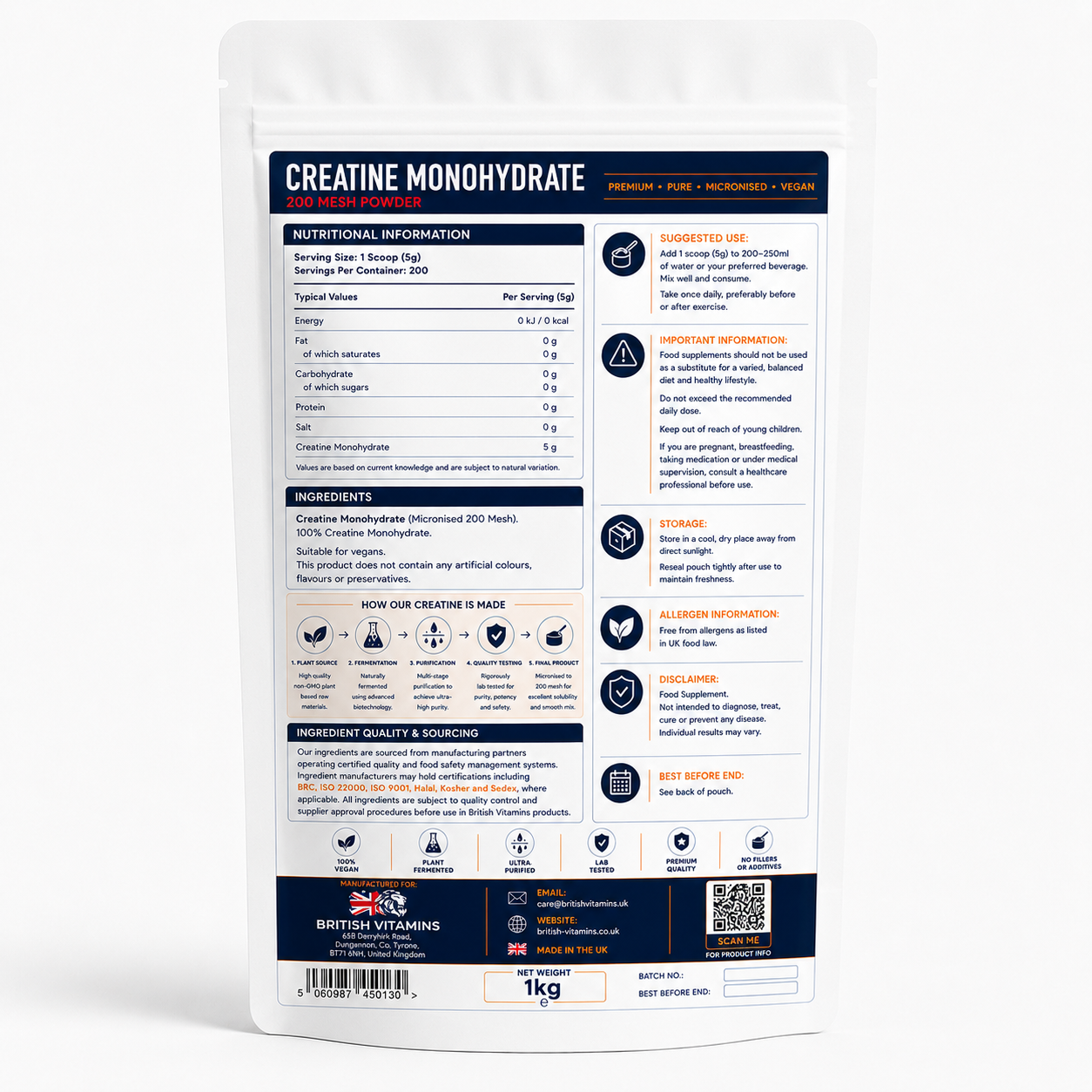 Creatine Monohydrate – 200 Mesh Lab Tested powder