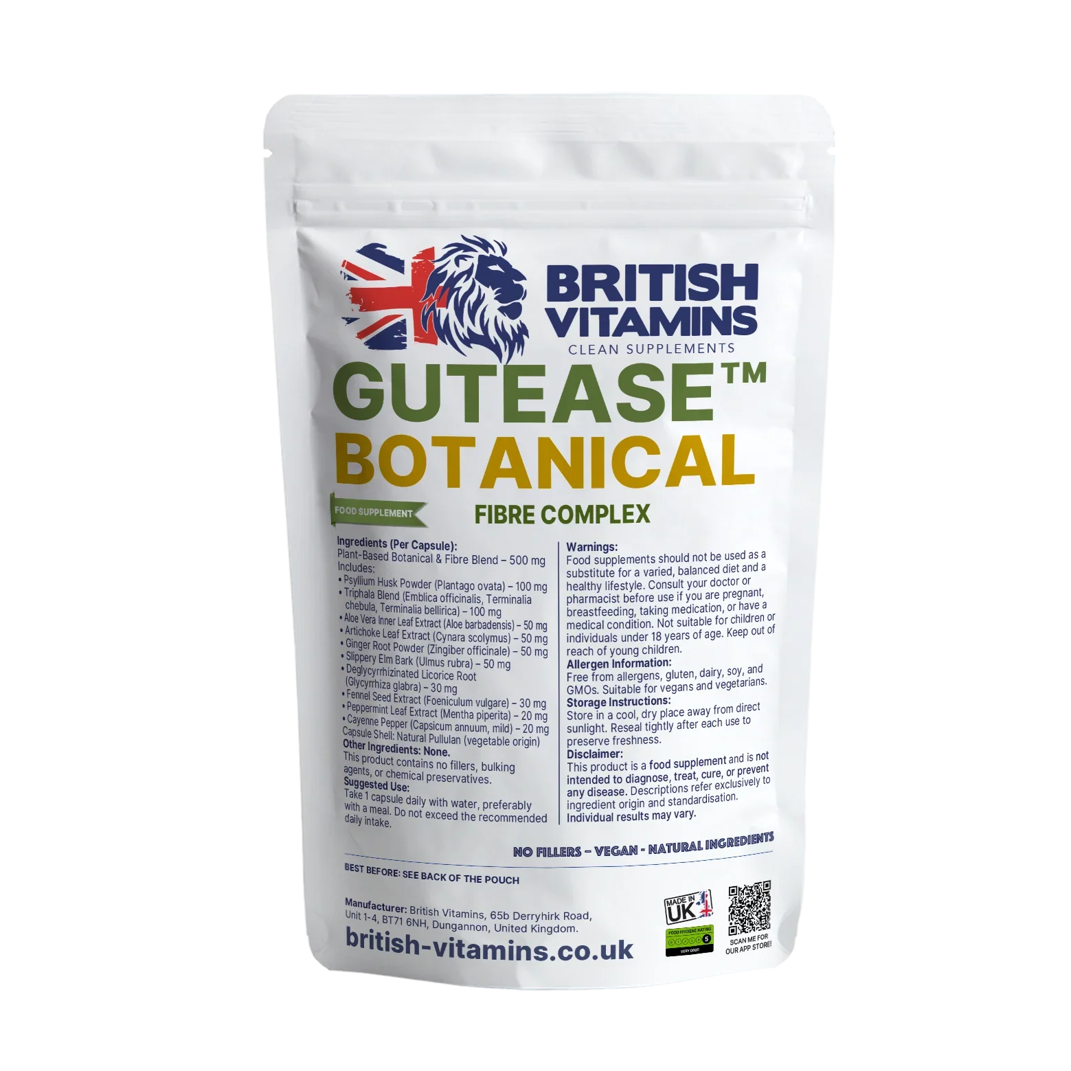 GutEase™ – Plant-Based Fibre Botanical Complex Health & Beauty:Vitamins & Lifestyle Supplements:Vitamins & Minerals British Vitamins 5 Capsules (Sample)