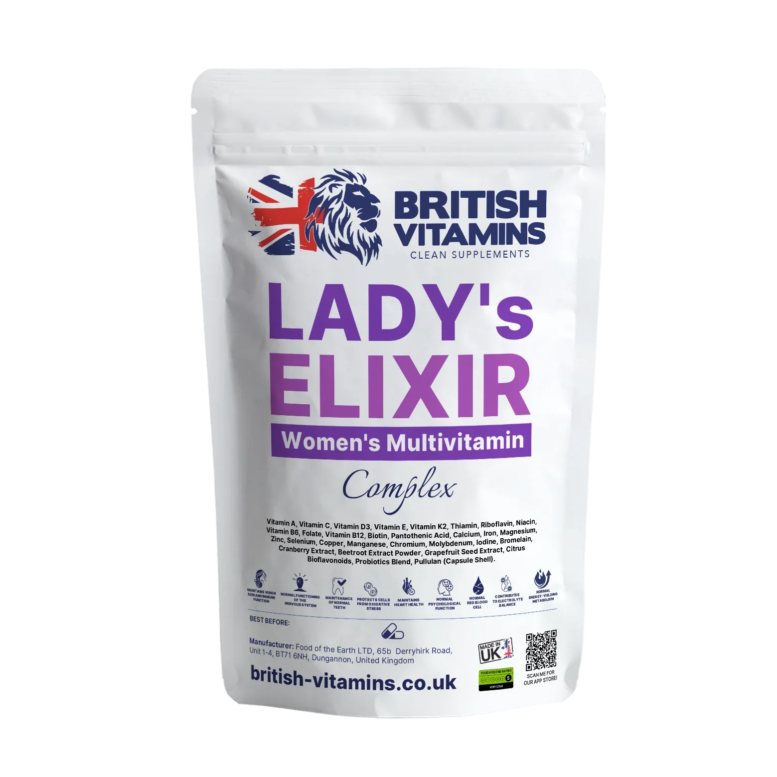 Ladys Elixir Woman vitamins complex Bioflavonoids Enzymes Live Bacteria Cultures Health & Beauty:Vitamins & Lifestyle Supplements:Vitamins & Minerals British Vitamins 60 Capsules