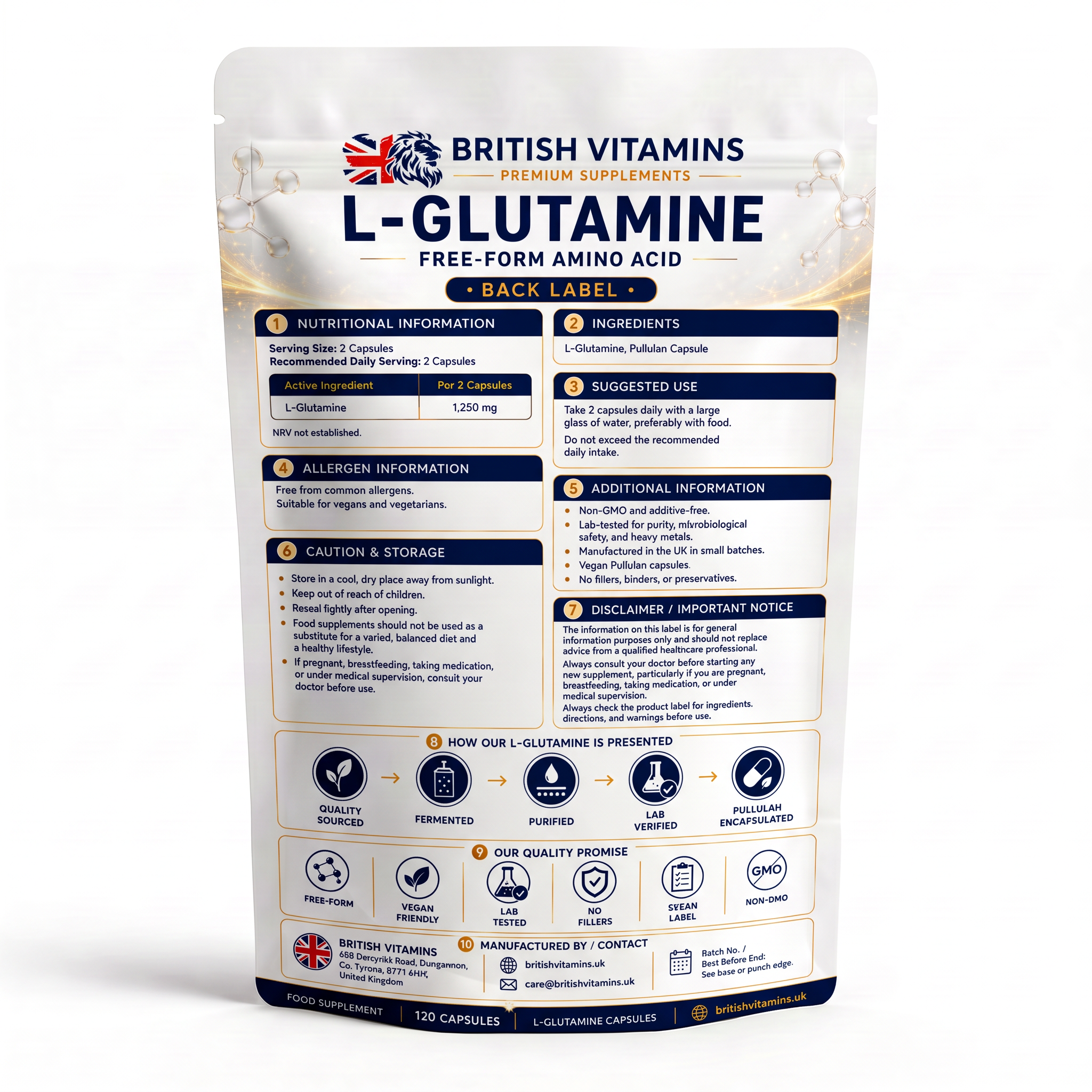 L-Glutamine 1250mg Free Form L Glutamine in Capsules