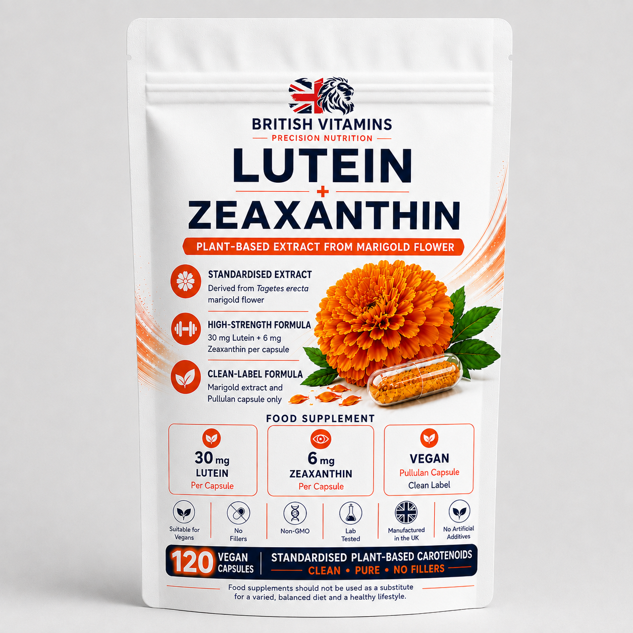 Lutein + Zeaxanthin Capsules – Natural Marigold Extract