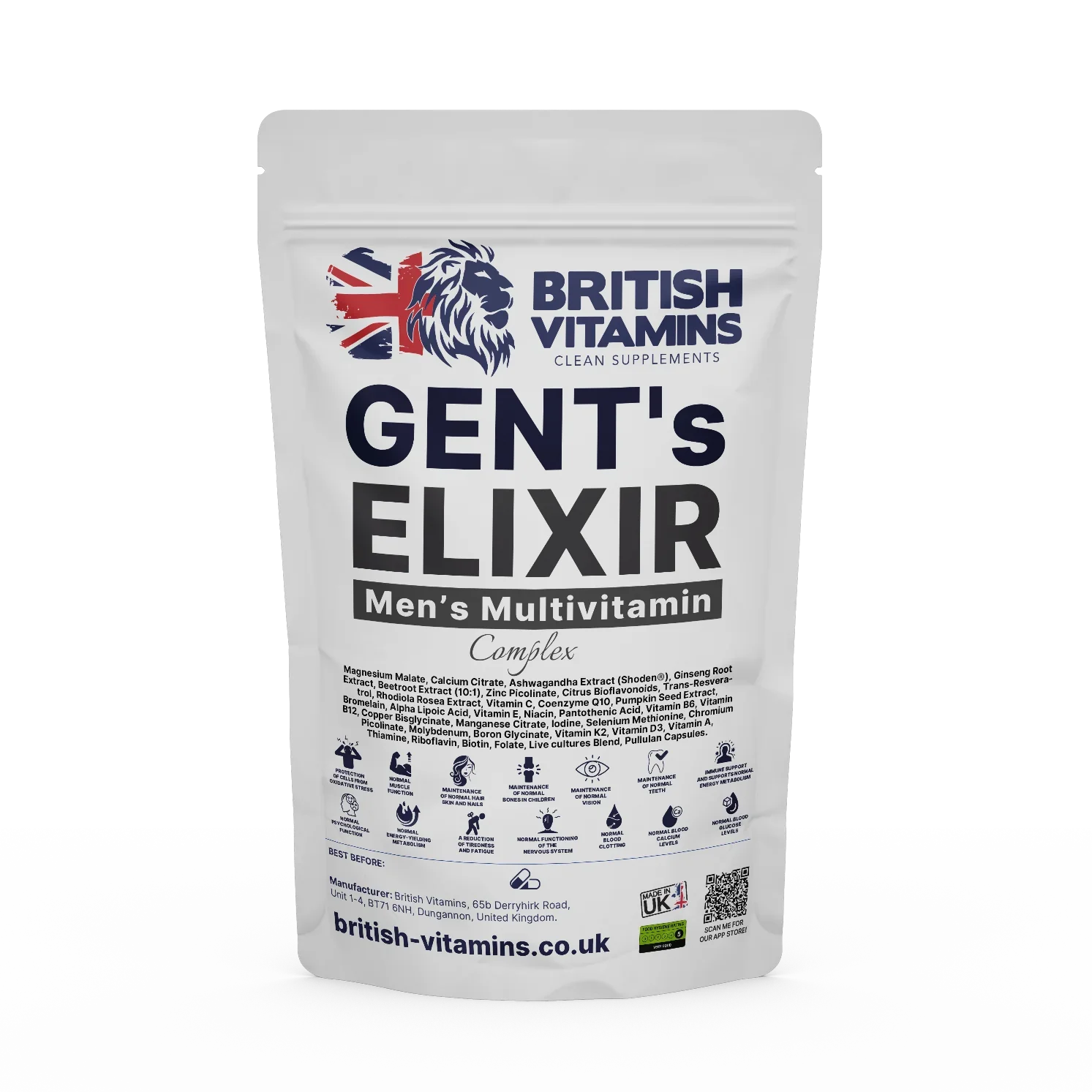 Gent’s ELIXIR – Men’s Multivitamin Complex with Live Cultures 50 Billion CFU British Vitamins 60 Capsules