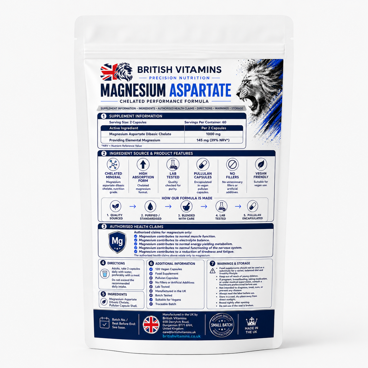 Magnesium Aspartate 500mg – 120 Vegan Capsules | British Vitamins