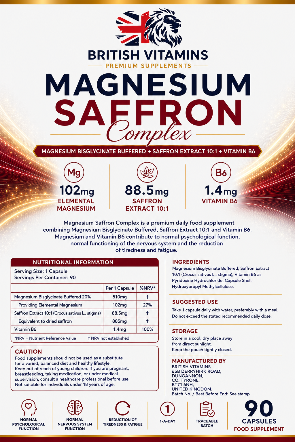 Magnesium Saffron Complex 90 Vegan Capsules