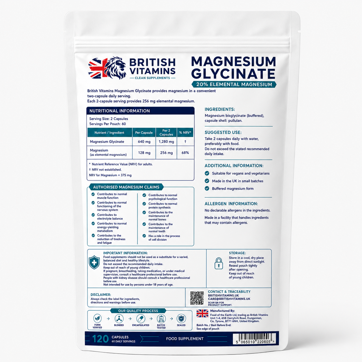 Magnesium Glycinate contains 20% elemental magnesium