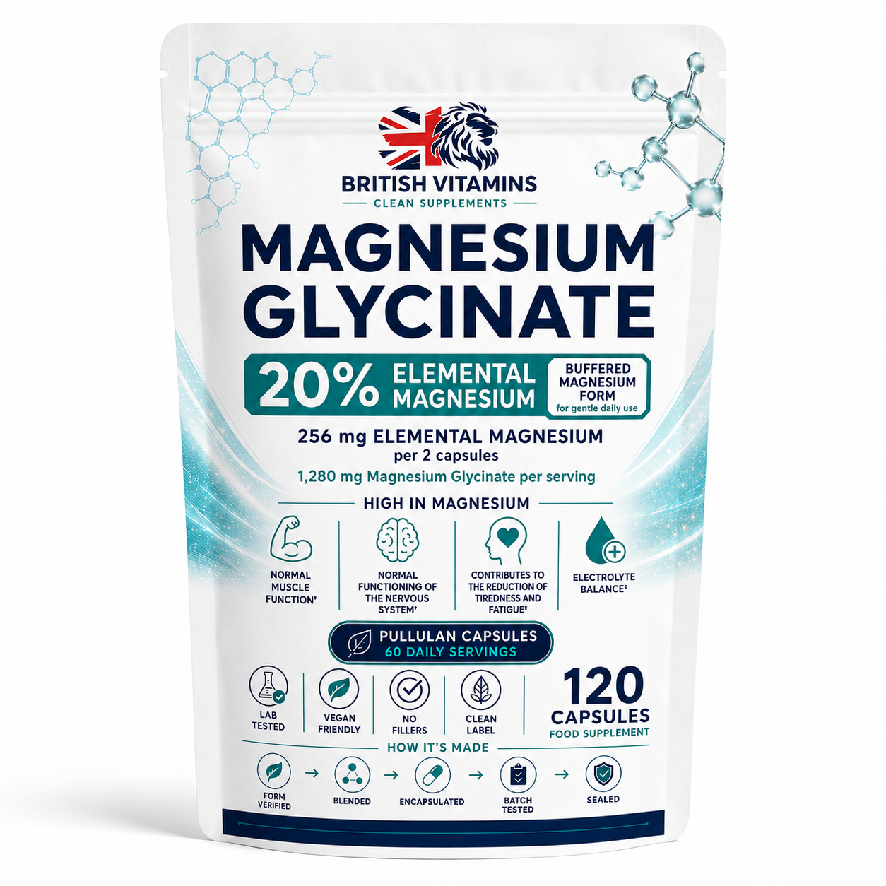 Magnesium Glycinate contains 20% elemental magnesium