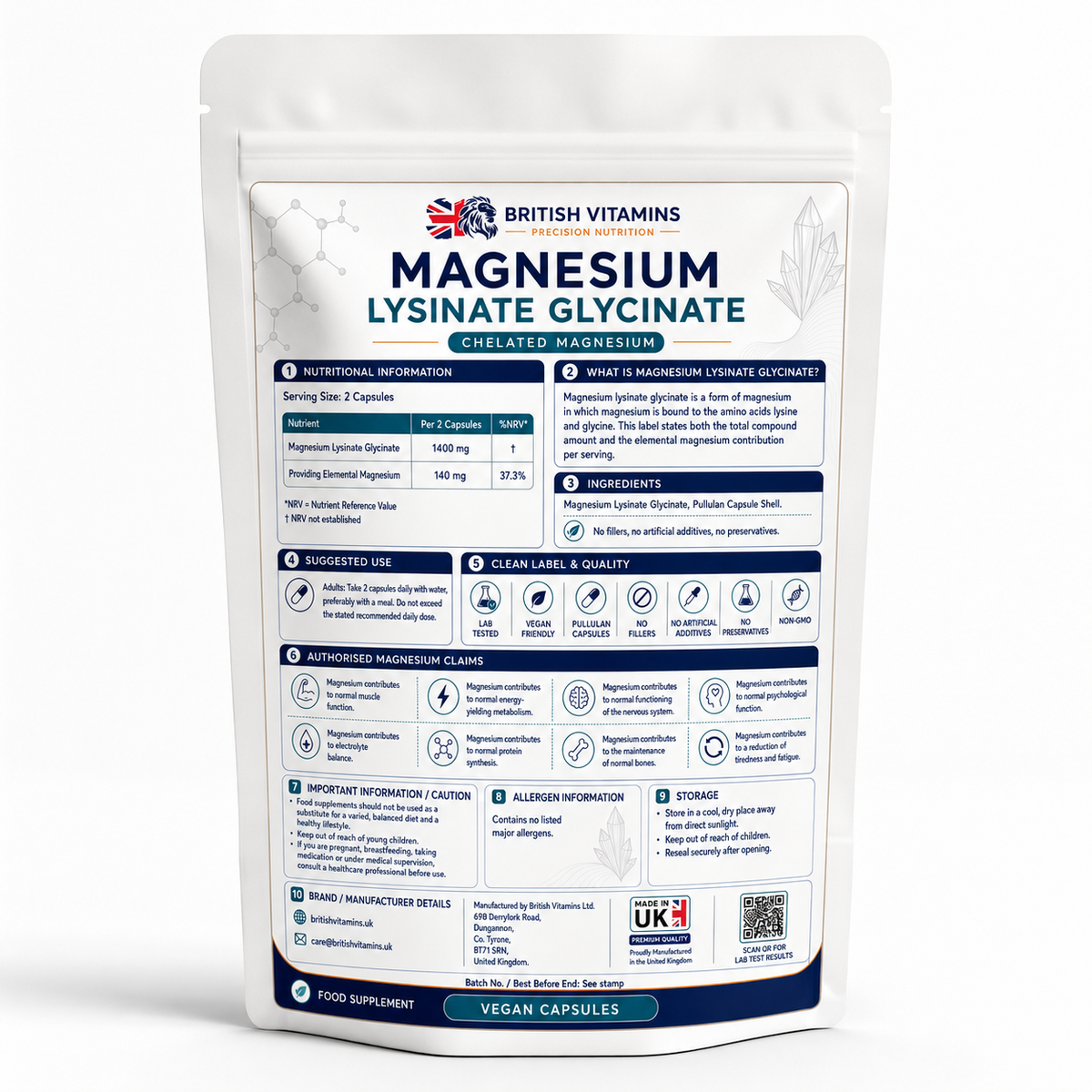 Magnesium Lysinate Glycinate Chelate – 140mg Elemental Magnesium