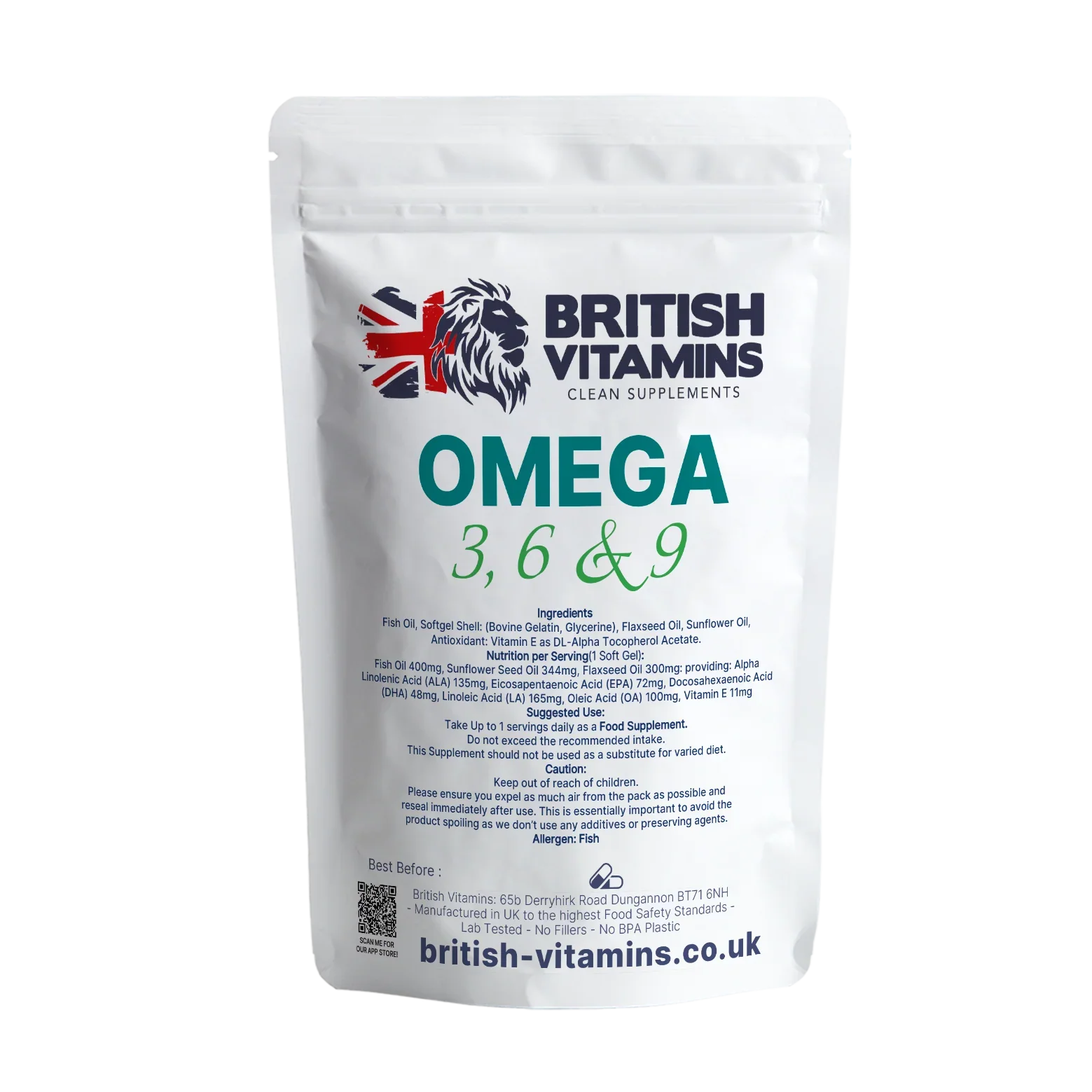 Omega 3, 6 & 9 Fish Oil 1000mg Food Supplement British Vitamins 60 Capsules