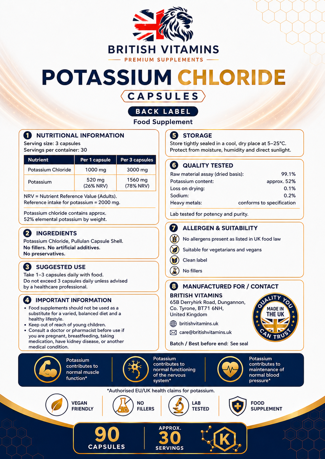 Potassium Chloride Capsules 90 | British Vitamins