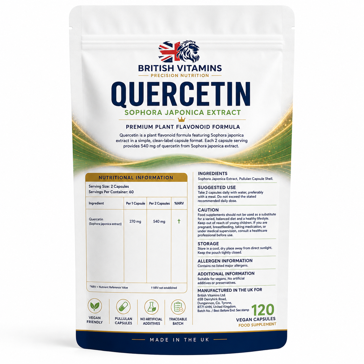 Quercetin Dihydrate 540mg sourced from Sophora Japonica No Fillers